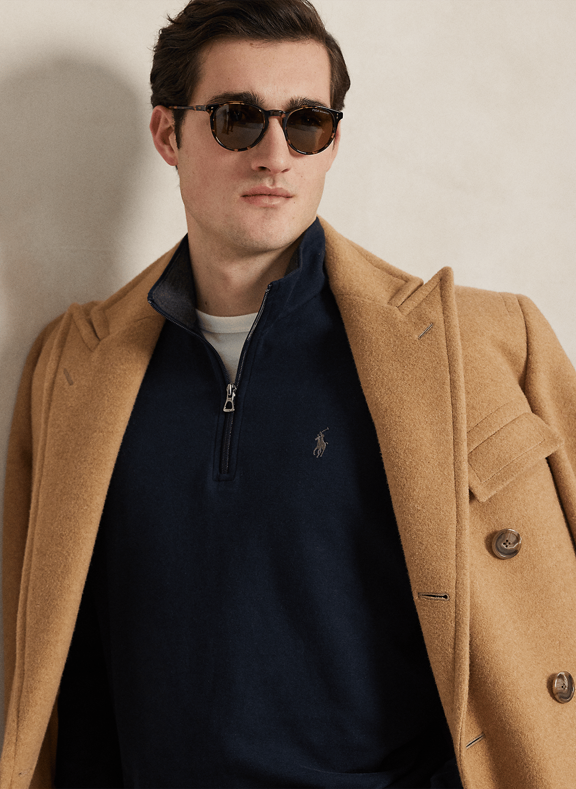 Pull col zippé en coton mélangé POLO RALPH LAUREN Bleu