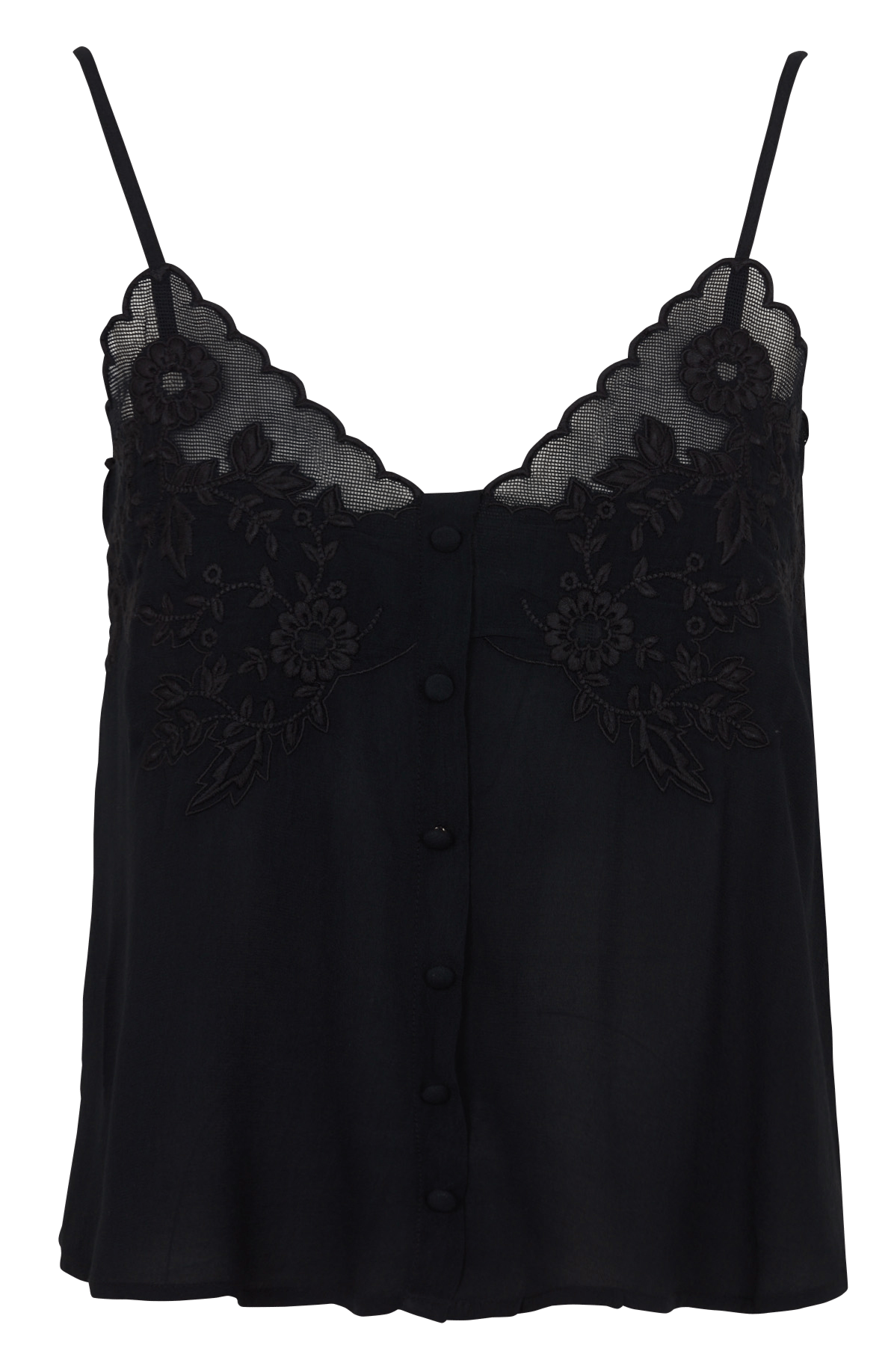 Rechte top met V-hals en borduurwerk LOUISE MISHA Zwart