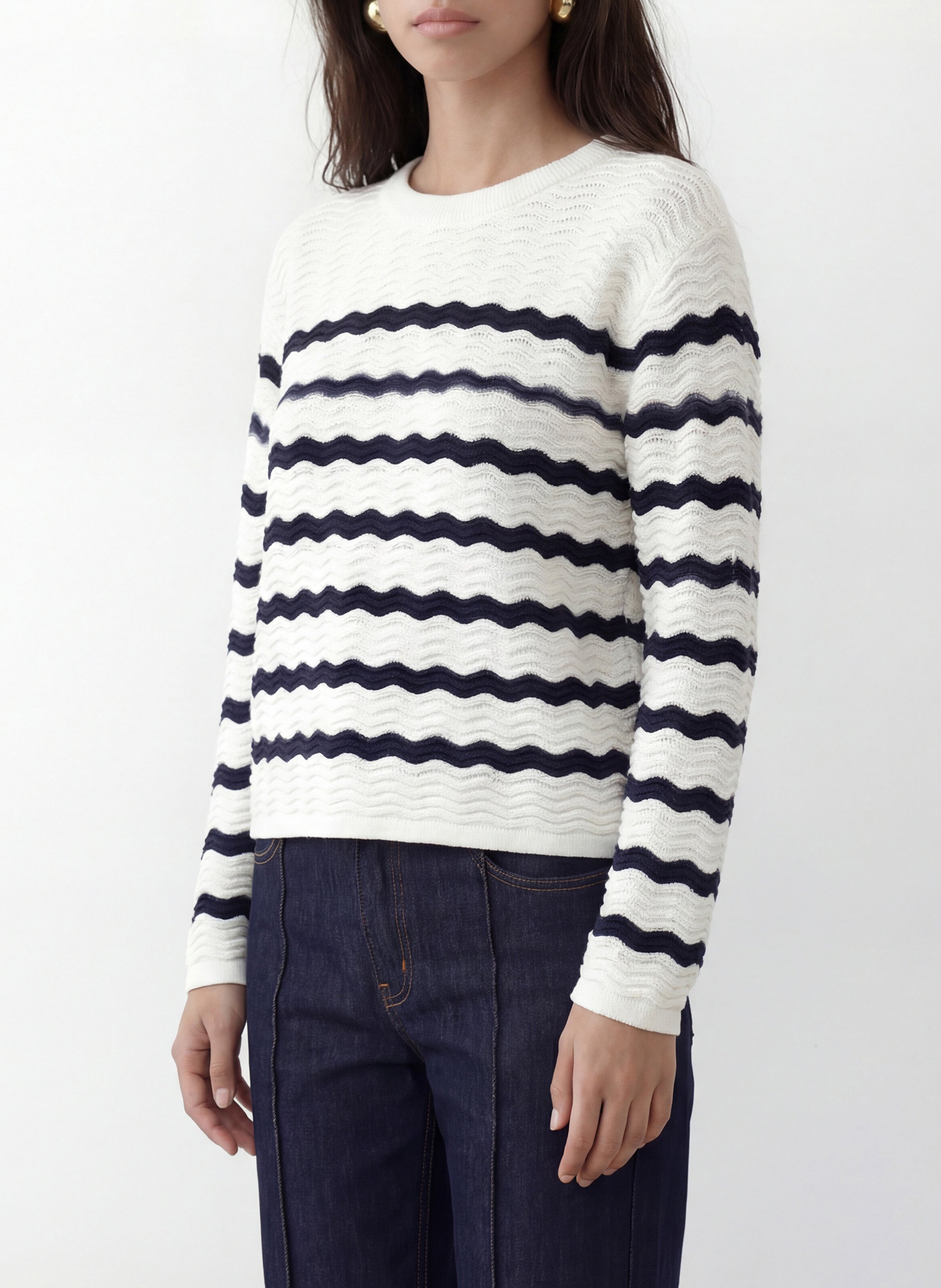 Figurbetonter Rundhalspullover mit Streifen KOOKAI Weiss