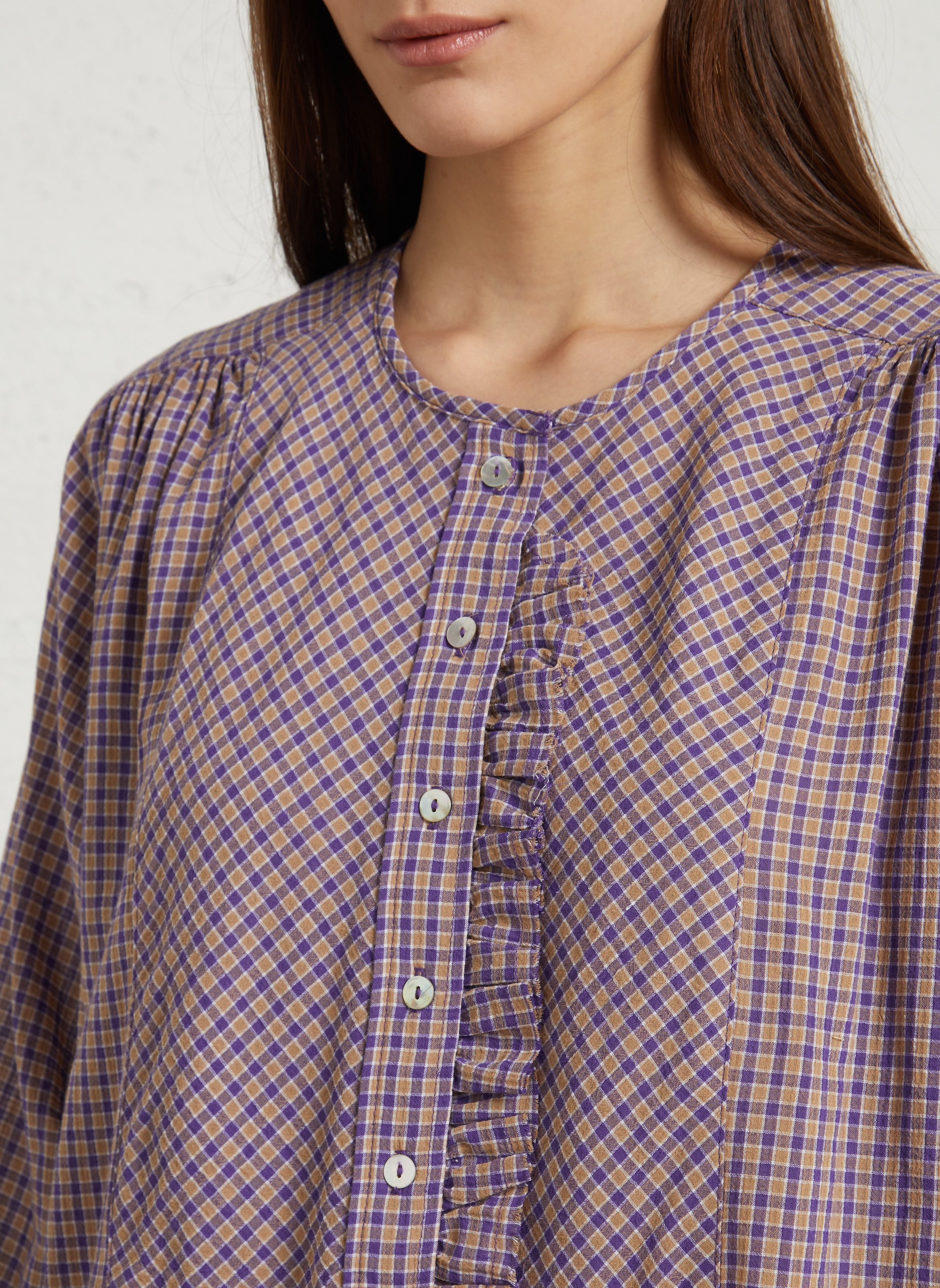 Langes Kleid mit Rundhalsausschnitt aus bedruckter Baumwollmischung HOD PARIS Violett