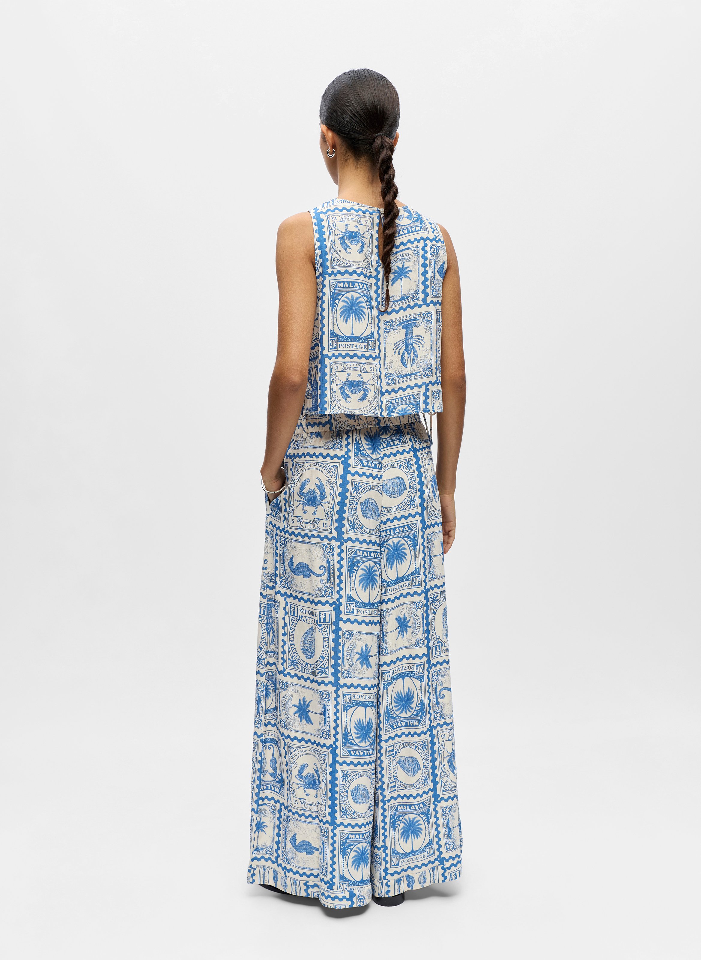 Pantalon large taille haute imprimé OBJECT Beige