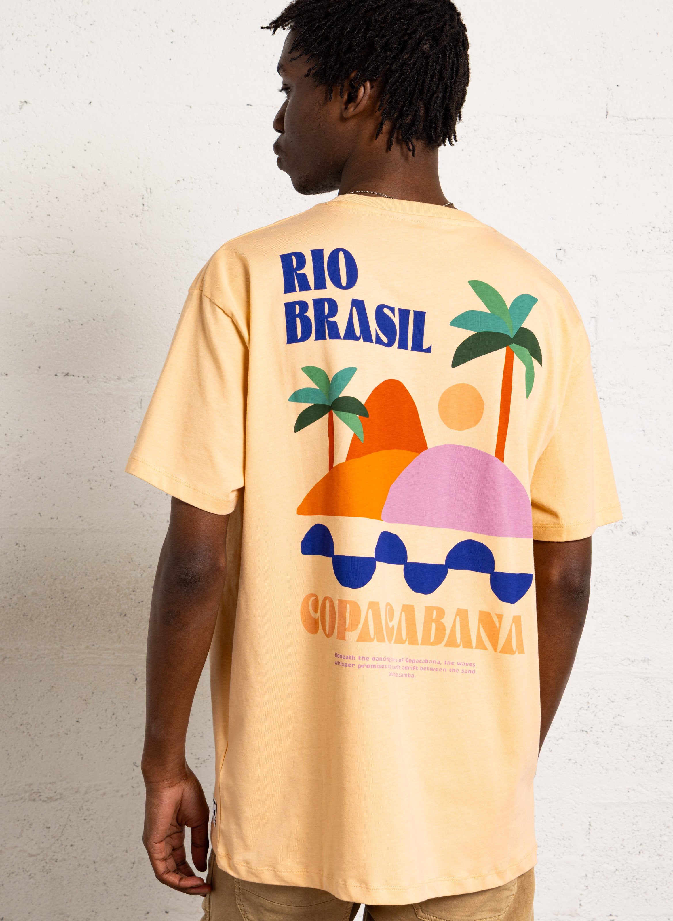 Tee-shirt droit col rond en coton sérigraphié LE TEMPS DES CERISES Jaune