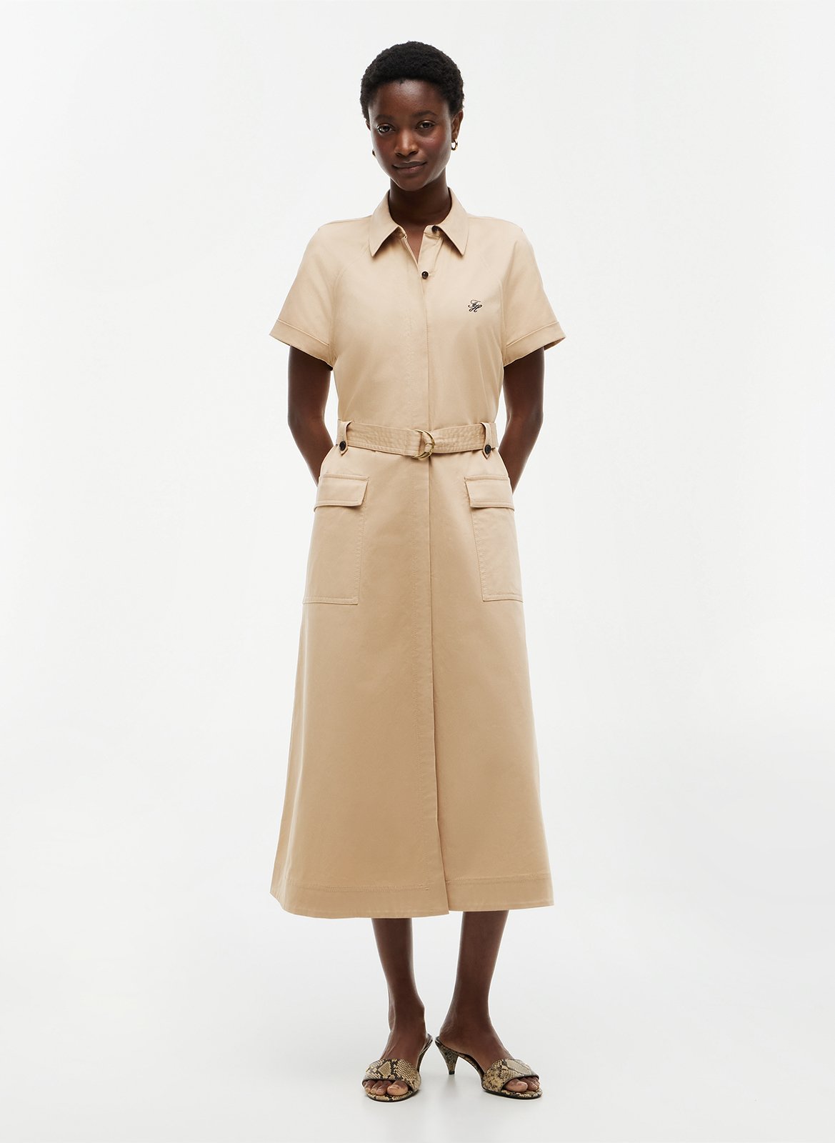 Robe longue col classique en coton mélangé TOMMY HILFIGER Beige