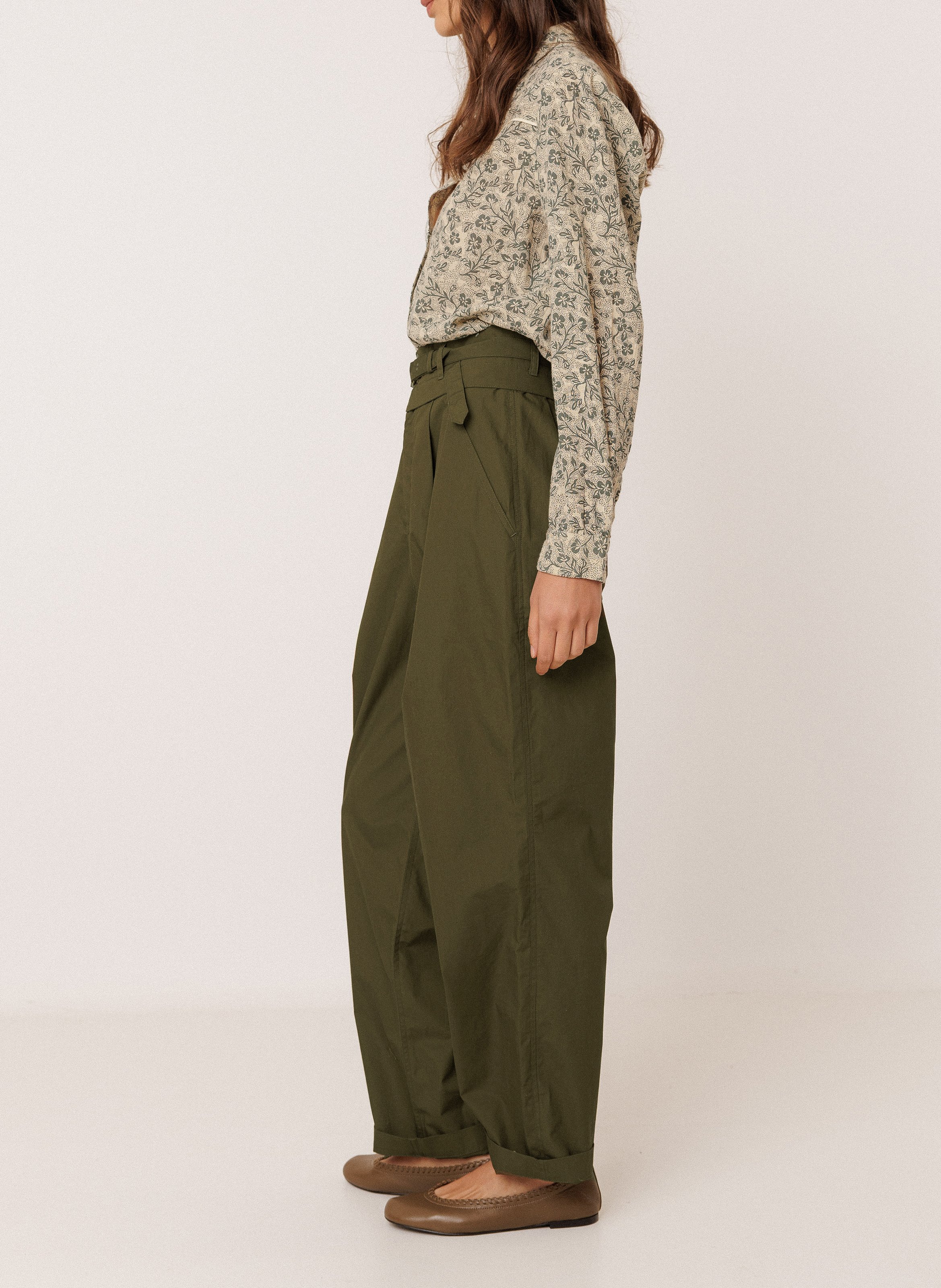 Wide-leg high-rise cotton pants INDI & COLD Green