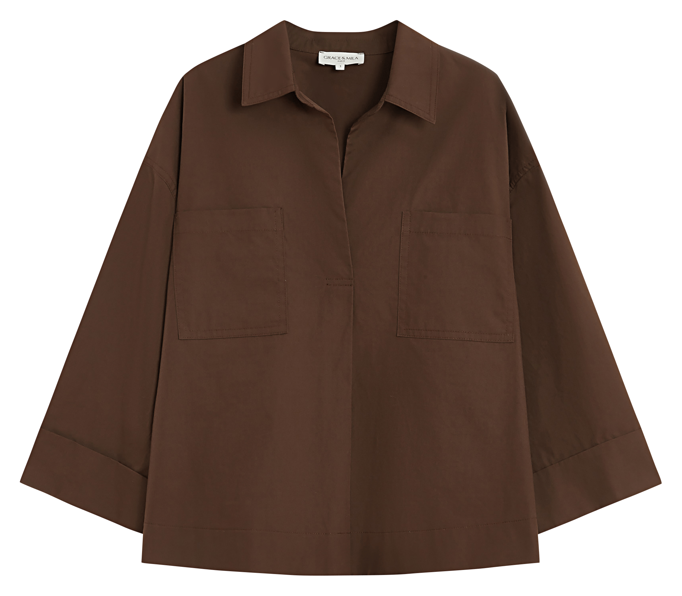 Chemise oversize col classique en coton GRACE ET MILA Marron