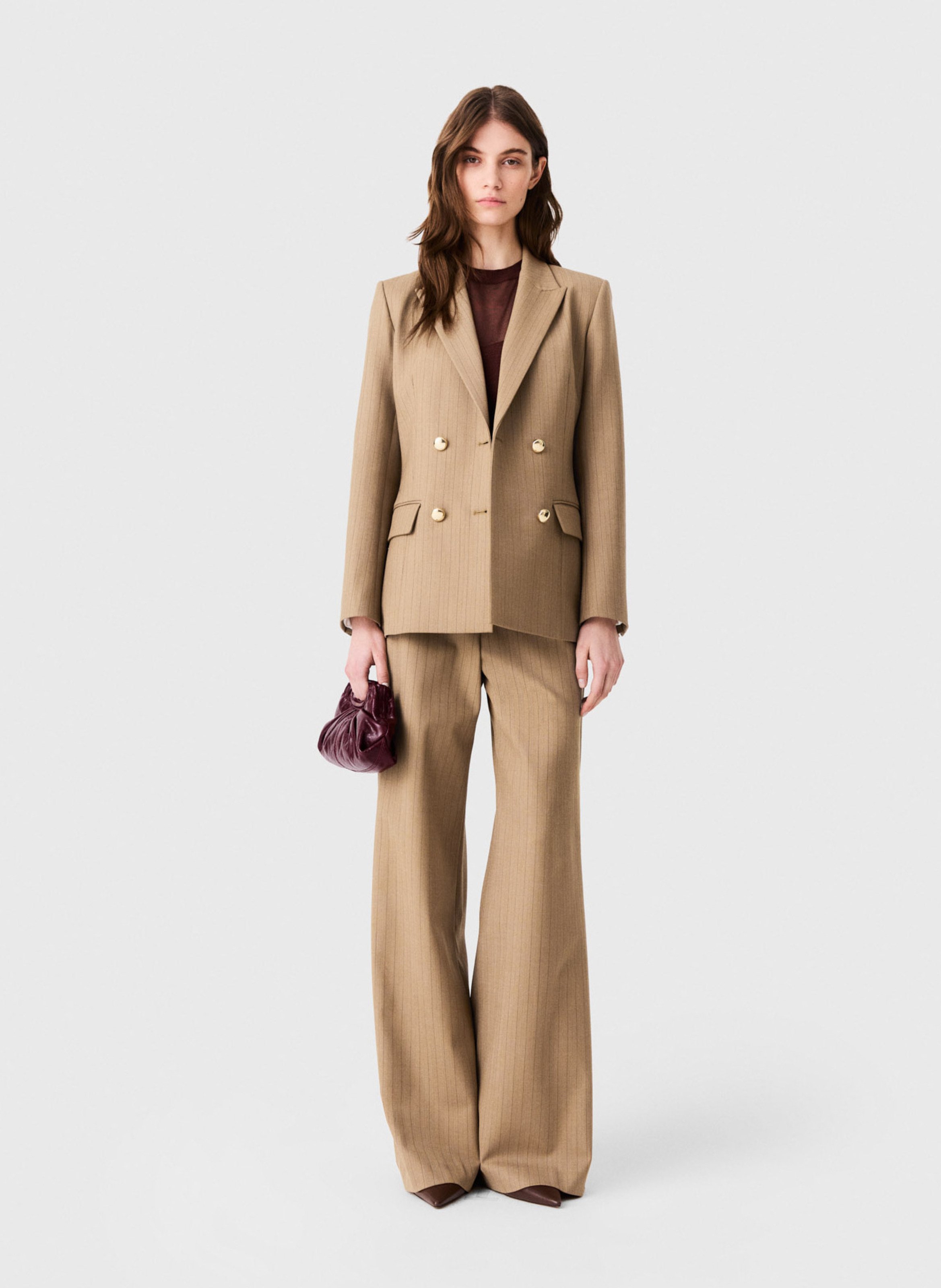 Fitted wool-blend suit jacket MAJE Beige