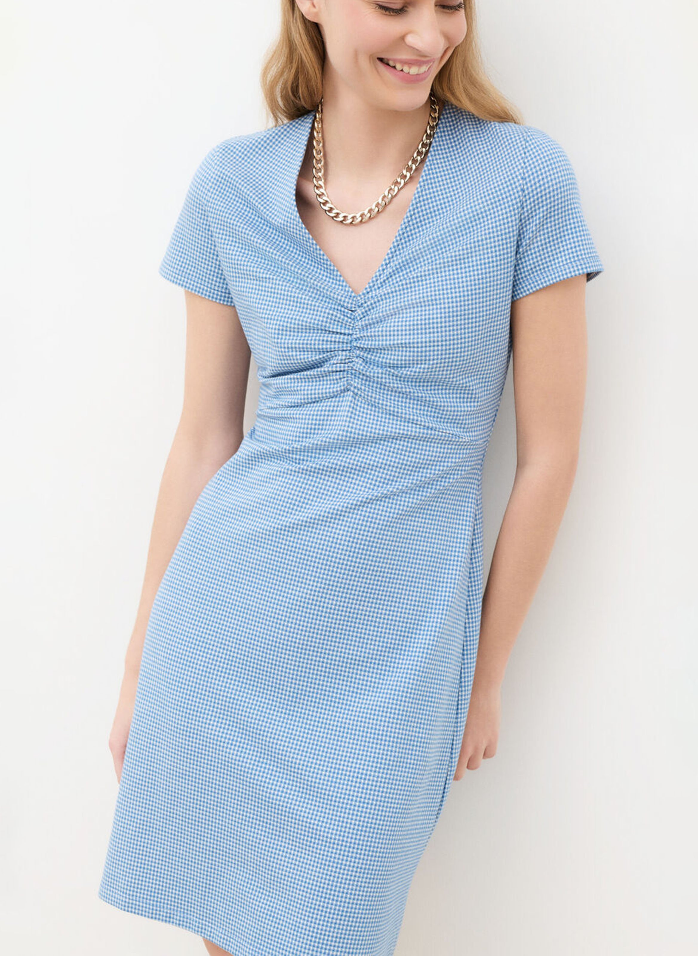 Robe courte col V imprimée CAROLL Bleu