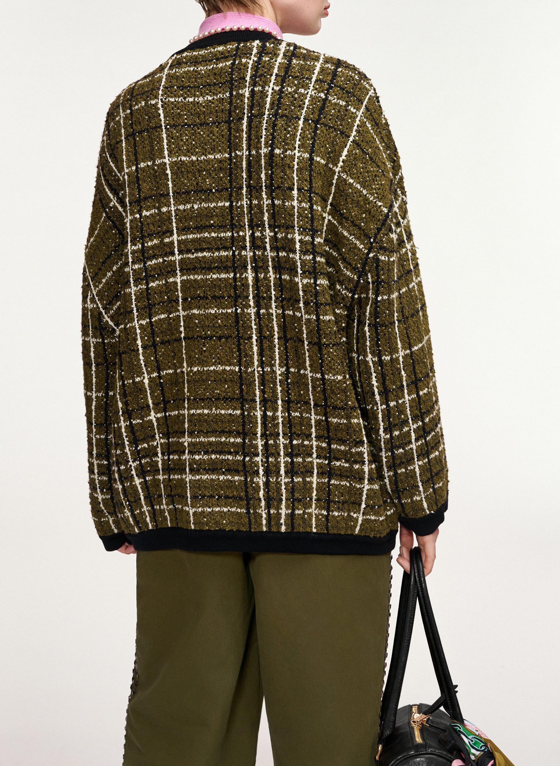 Cardigan ample col rond à carreaux en coton mélangé ESSENTIEL ANTWERP Vert
