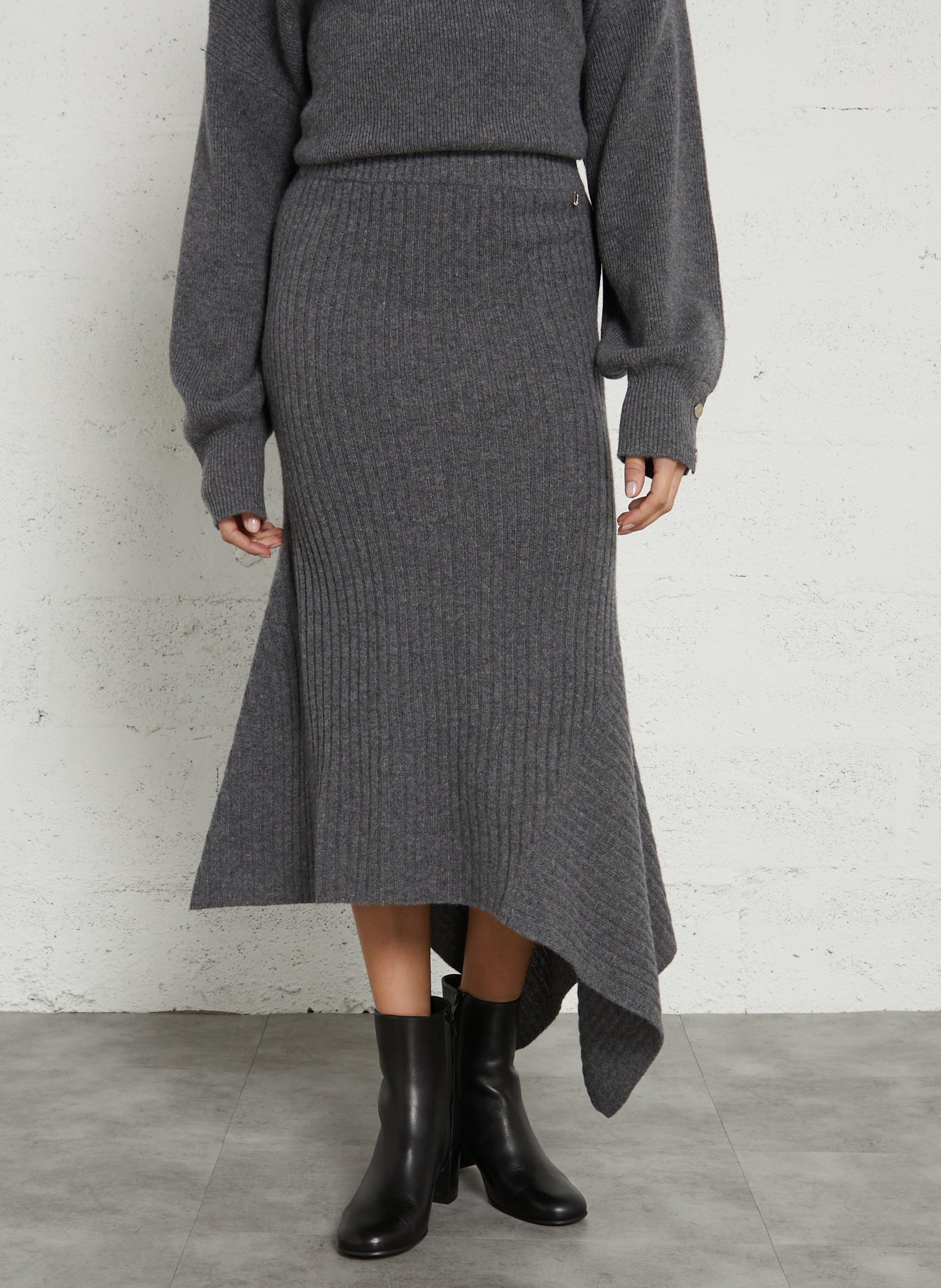 Jupe asymétrique en laine côtelé  LIU JO Gris