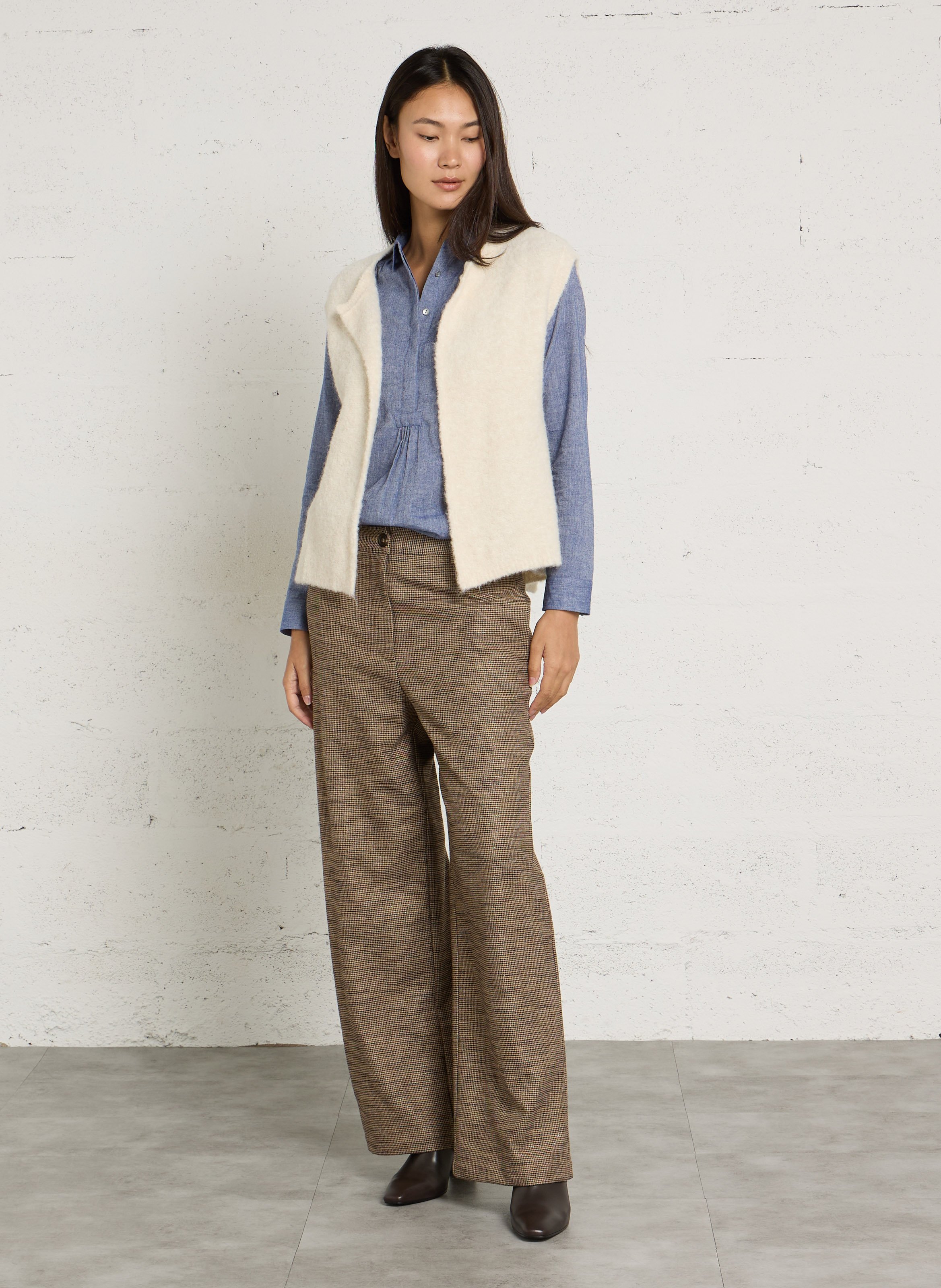 Wide-leg houndstooth pants BELLA JONES Brown
