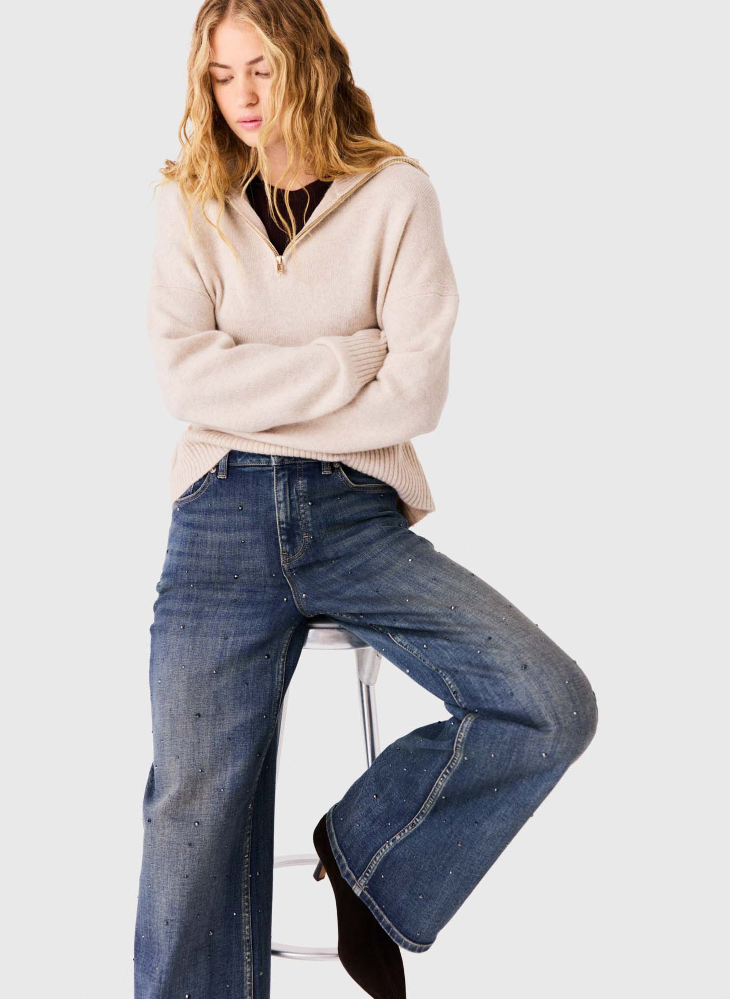 High-waisted wide-leg cotton-blend jeans MAJE Blue