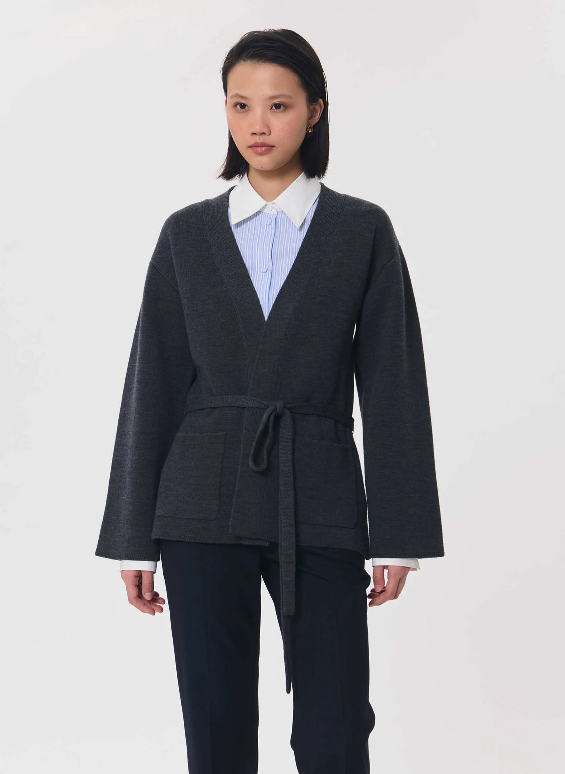 Lange Wickelstrickjacke aus Wollmischung TARA JARMON Grau