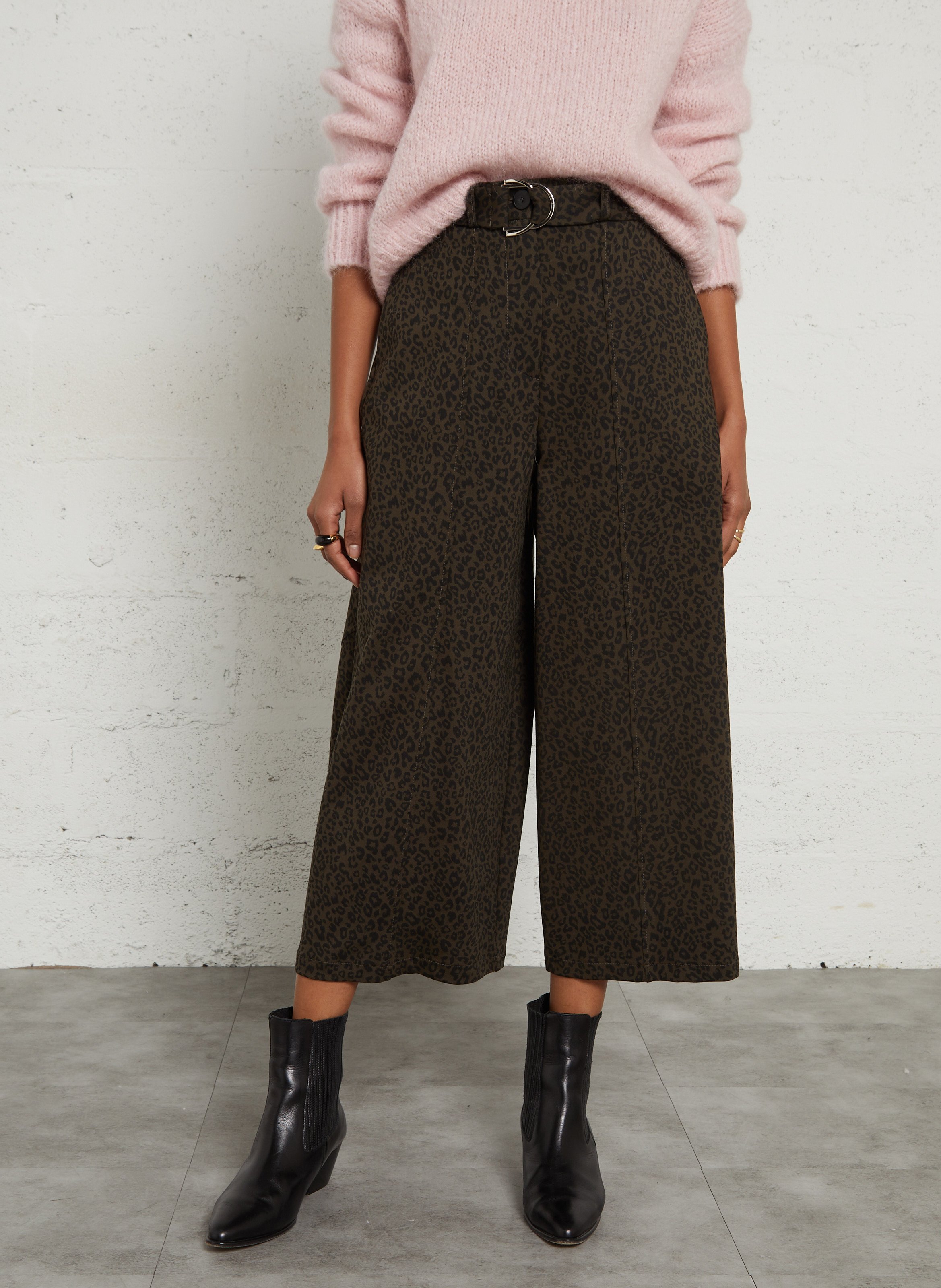 Pantalon palazzo cropped imprimé animal IMPERIAL Vert