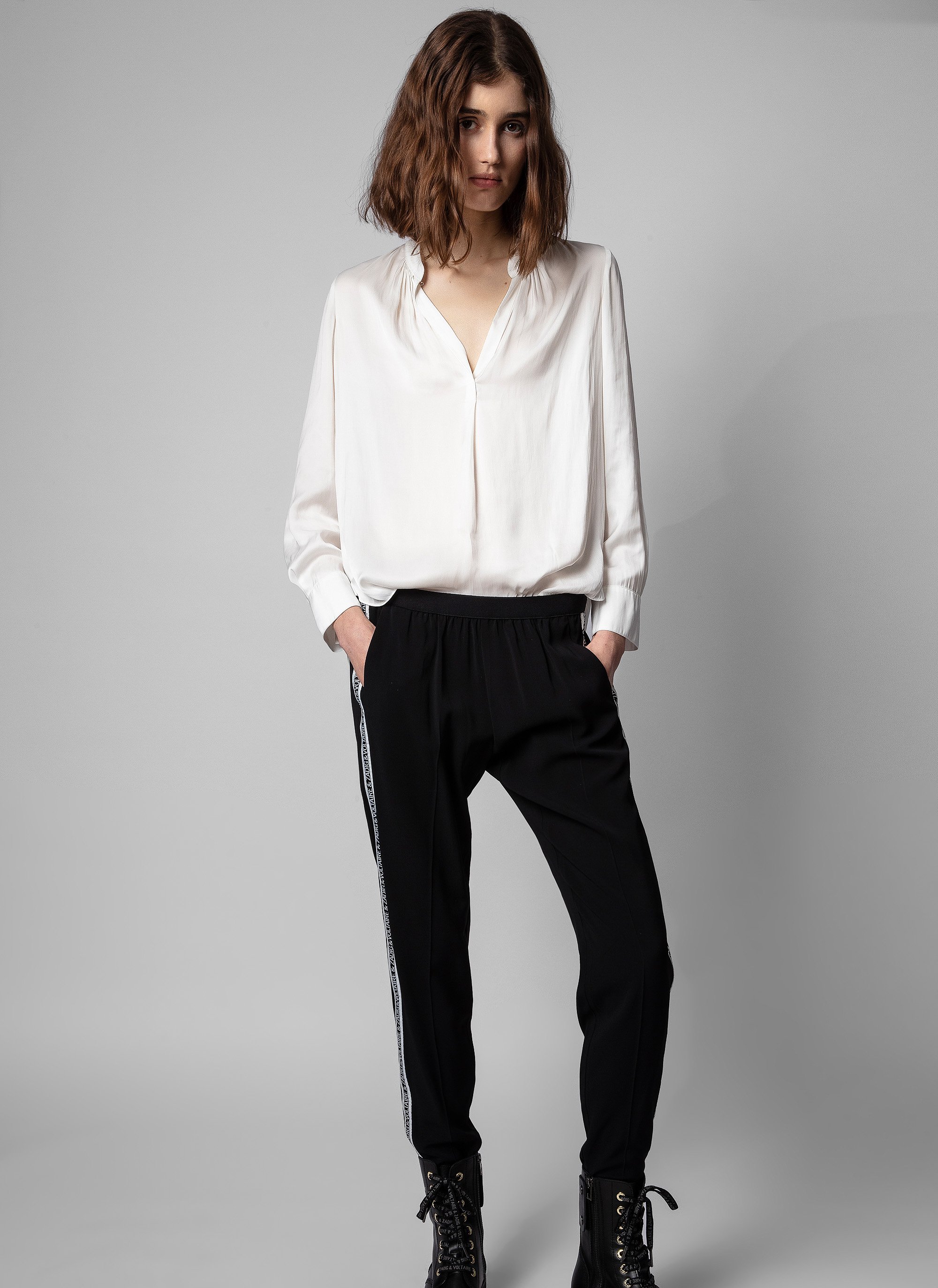 Top met V-hals en satijnen afwerking ZADIG&VOLTAIRE Wit