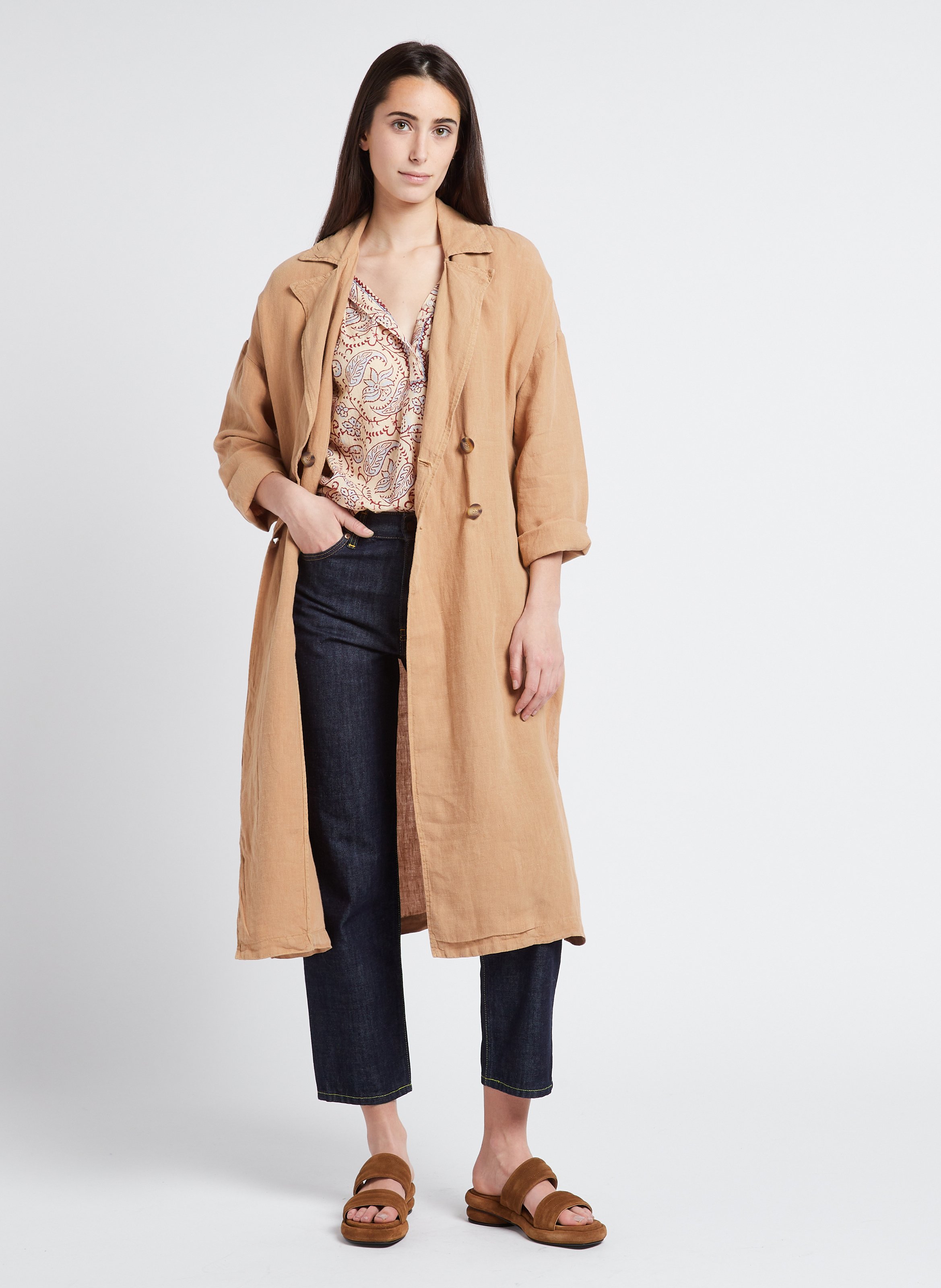 Lange, linnen trenchcoat THE NEW SOCIETY Bruin