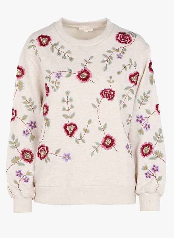 Round-Neck organic cotton sweatshirt Flower embroidery Louise