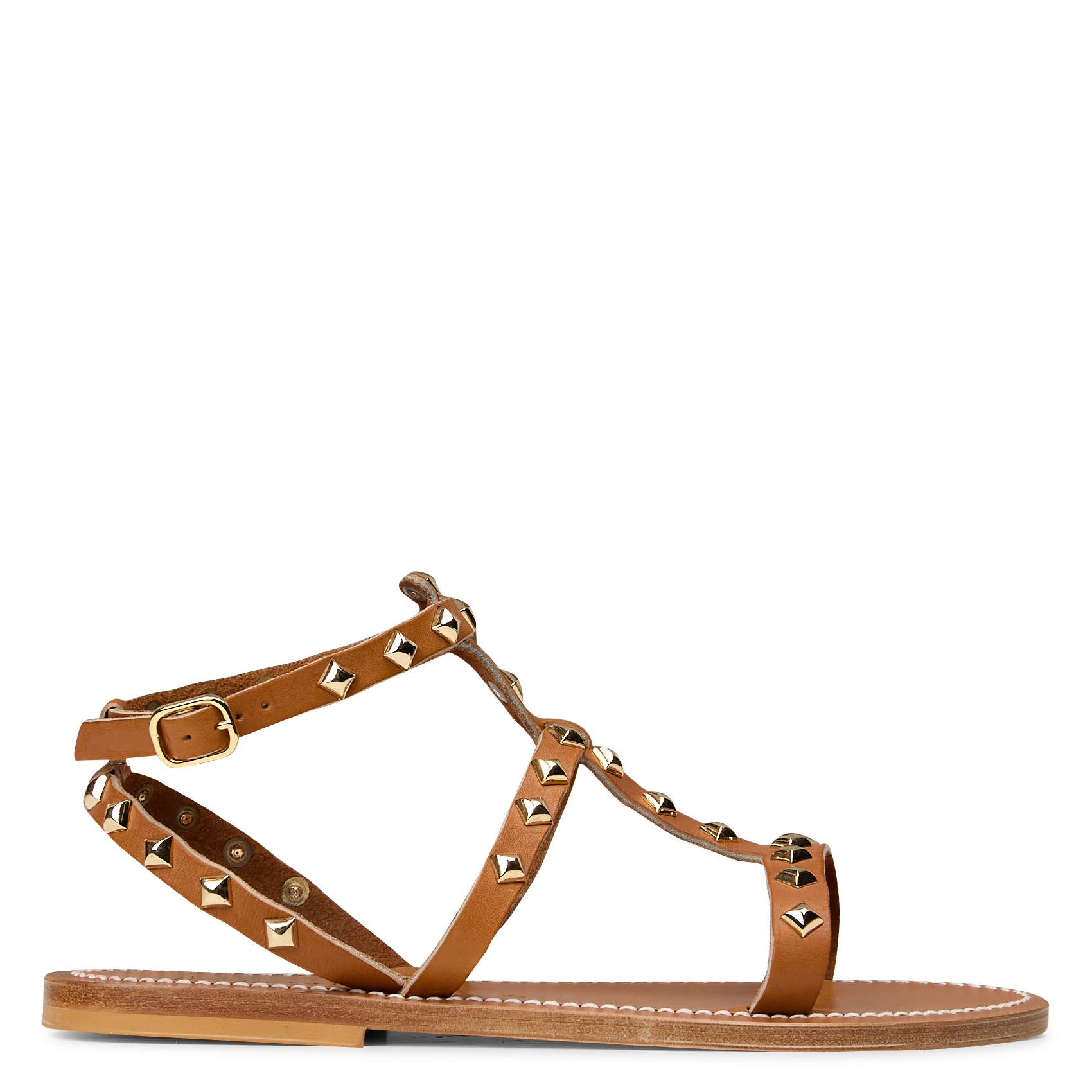 Flat studded leather sandals K JACQUES Brown