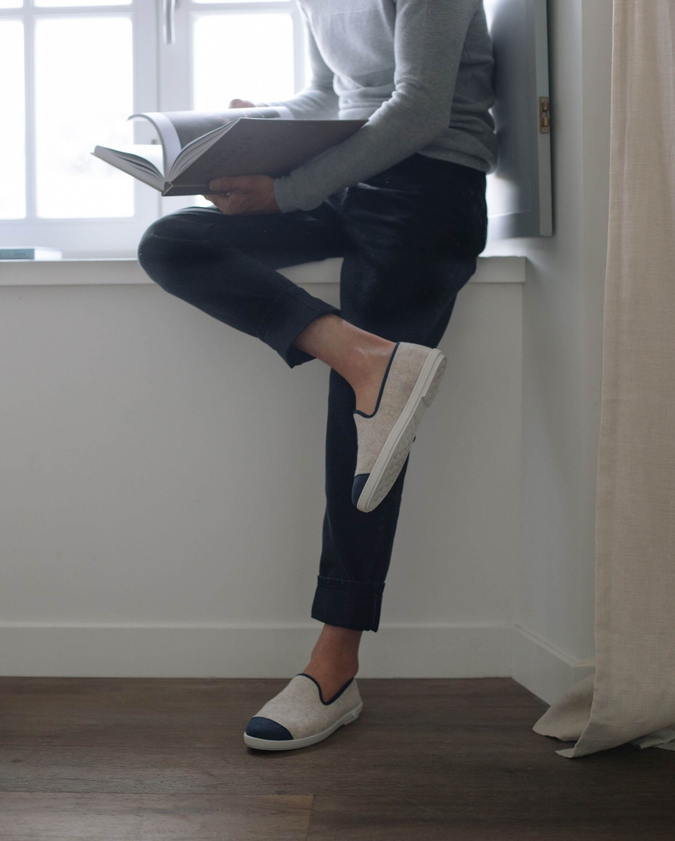 Men's Wool Slippers, Beige Navy ANGARDE Beige