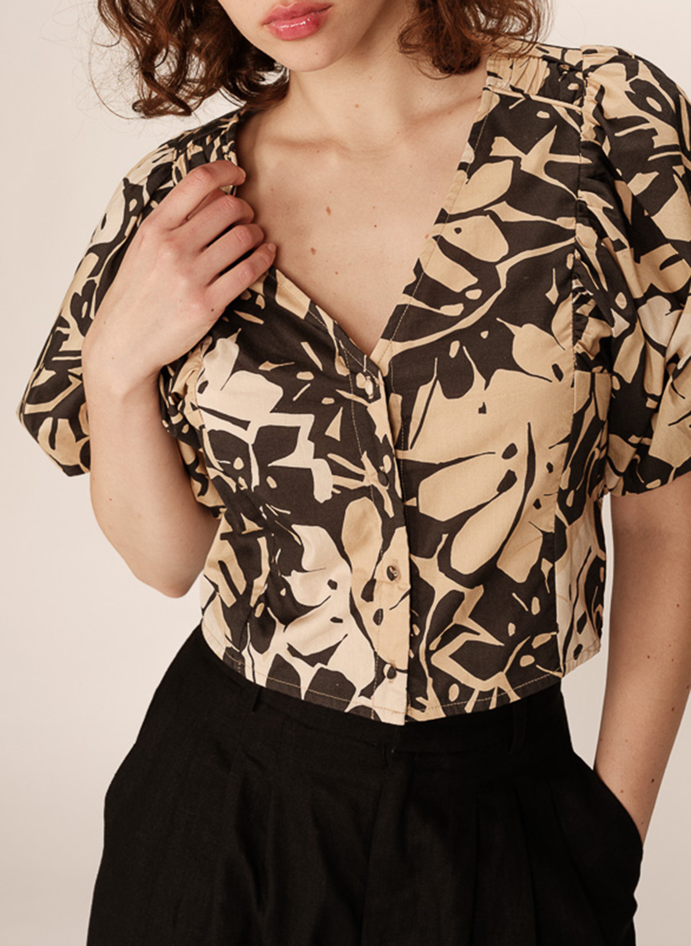 Blouse en coton imprimé GRACE ET MILA Beige