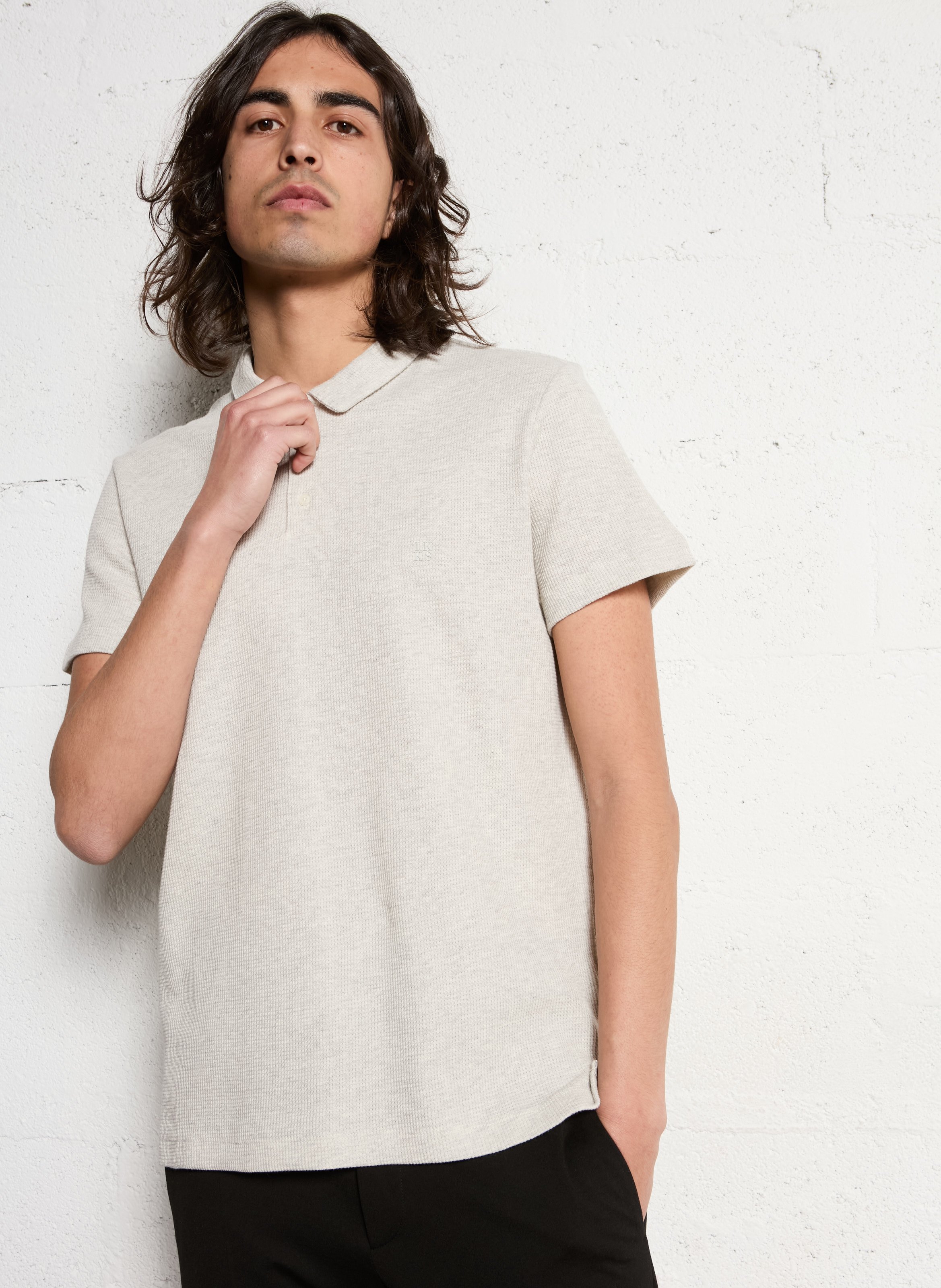 Katoenen polo met korte mouwen met geborduurd logo  IKKS Grijs