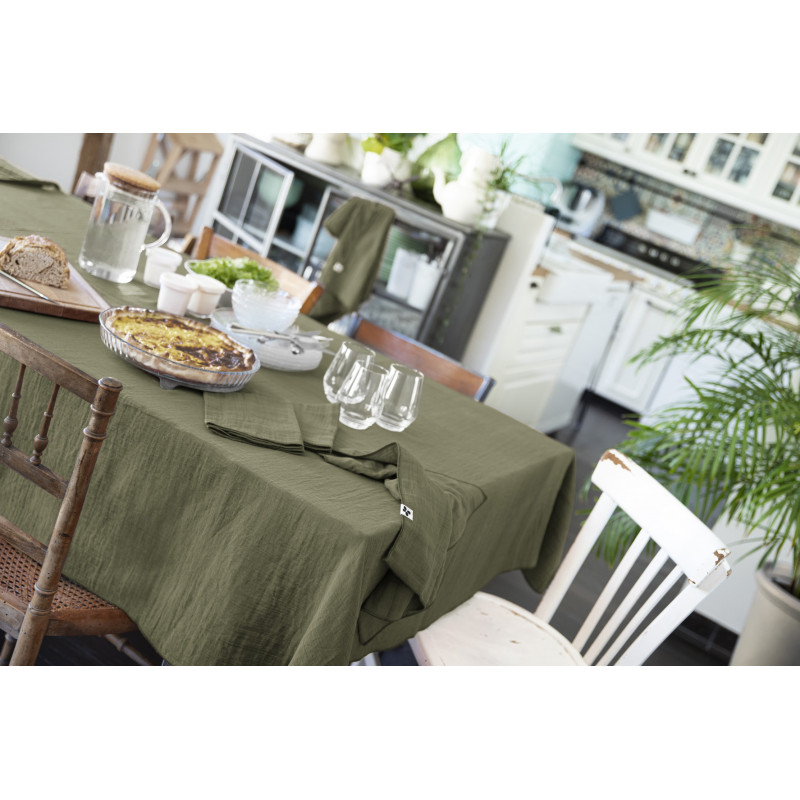 Cotton gauze tablecloth L'EFFET PAPILLON Green