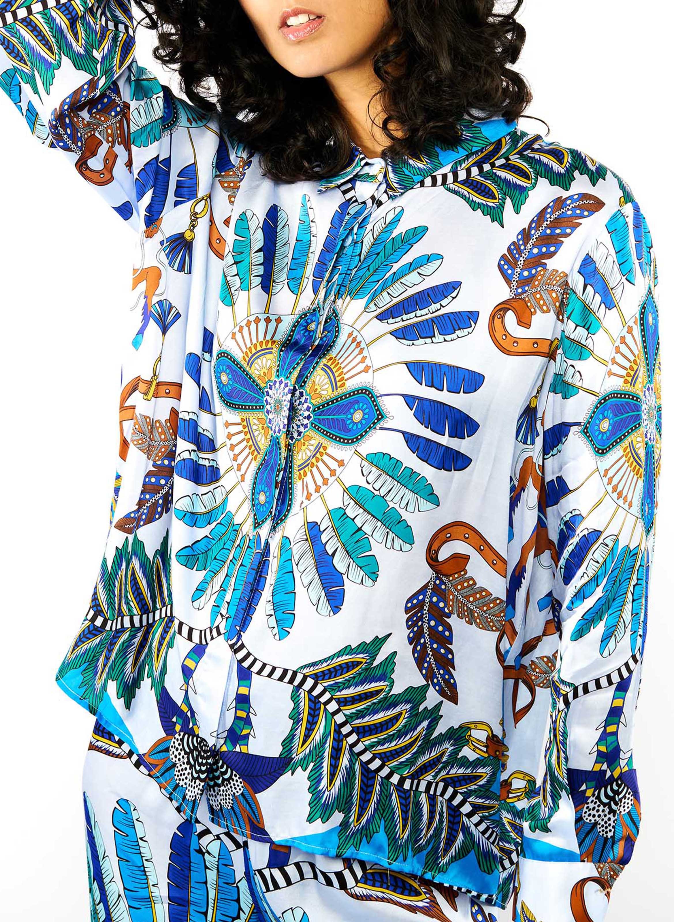 Straight printed shirt with classic collar WILD Blue