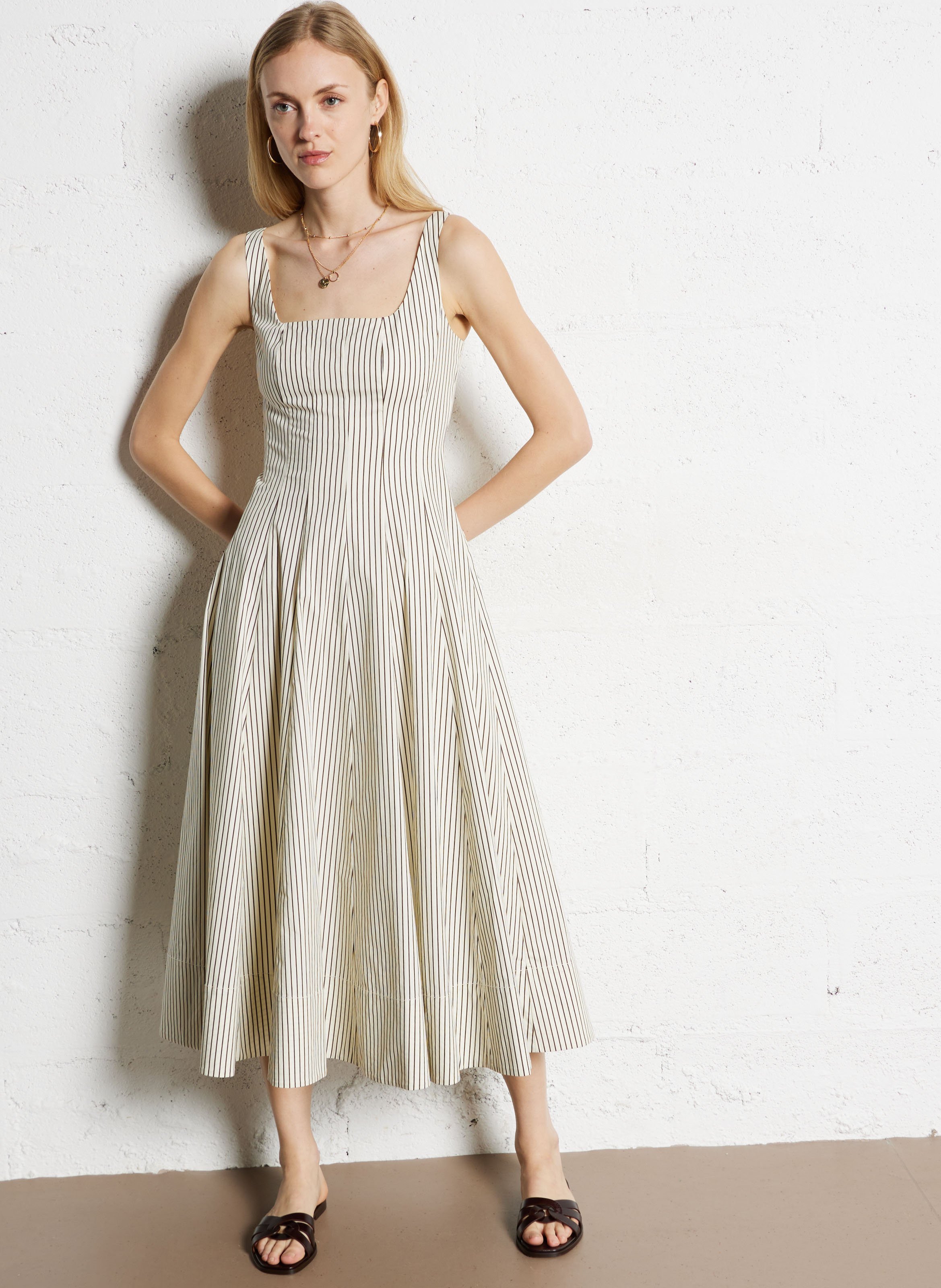 Striped midi dress in blended cotton STAUD Multicolored