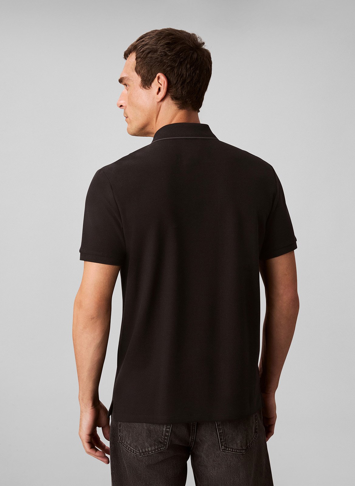 Polo col classique en coton CALVIN KLEIN Noir