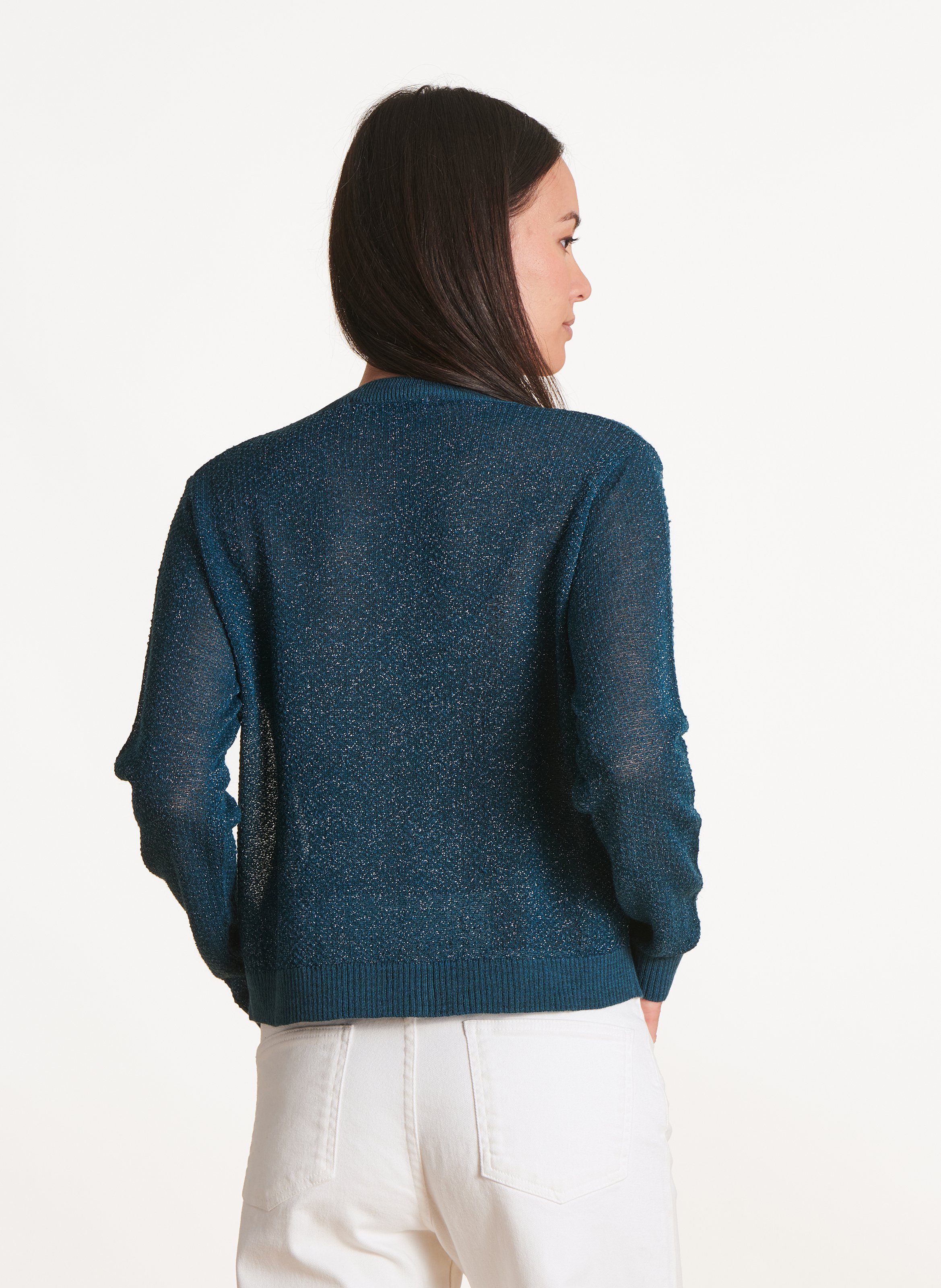 Short iridescent knit vest LA FEE MARABOUTEE Blue