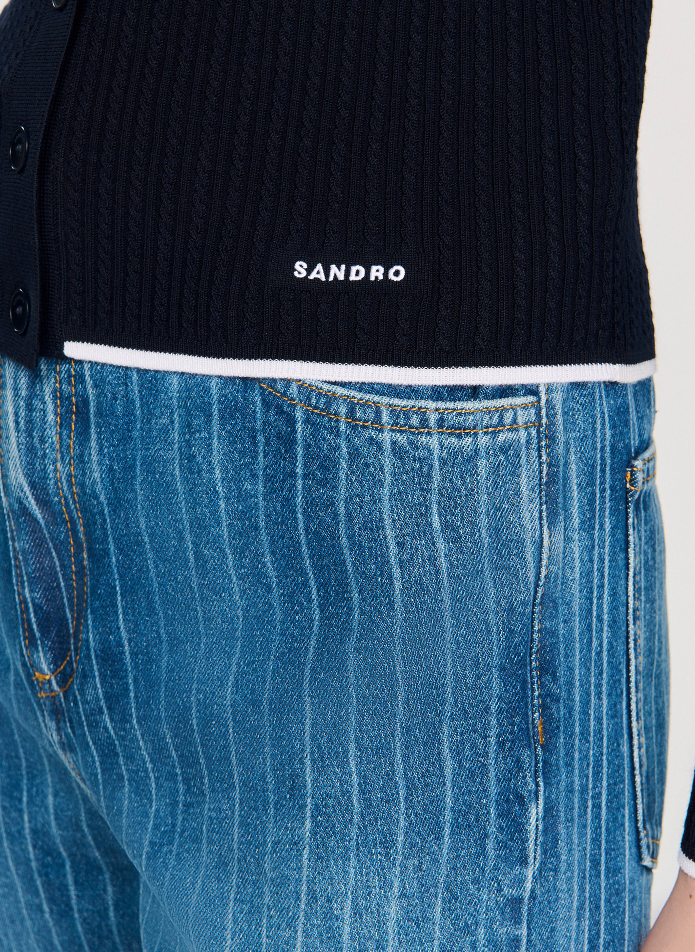 Cardigan ajustée côtelée col classique SANDRO Bleu