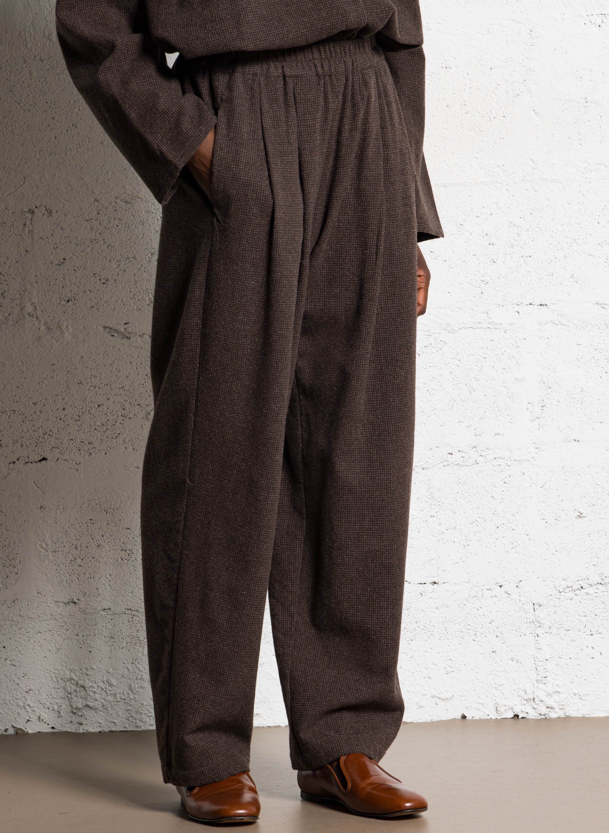 Pantalon large en laine mélangée MASSCOB Marron