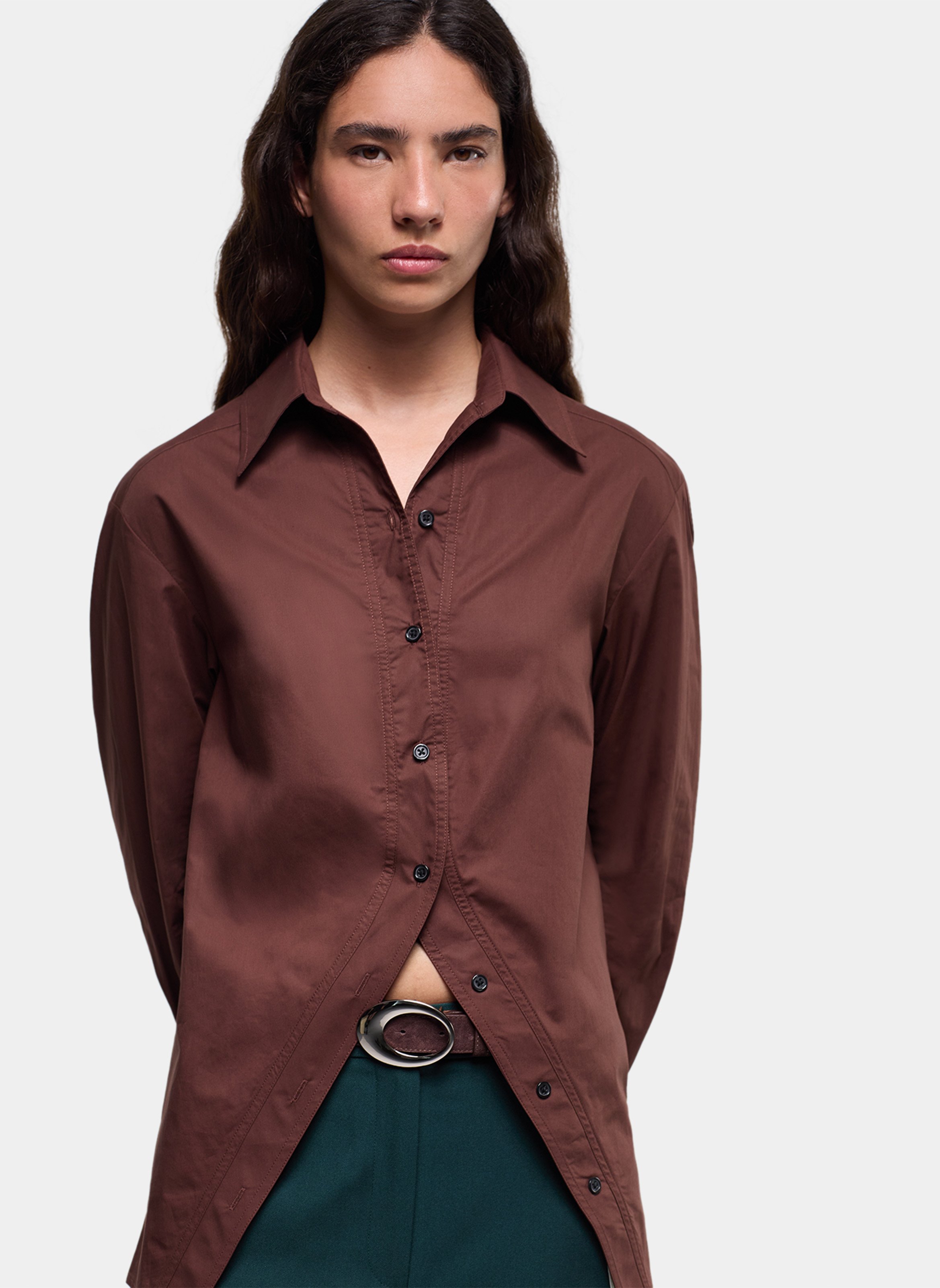 Chemise col classique manches contrastantes en coton LAAGAM Brown
