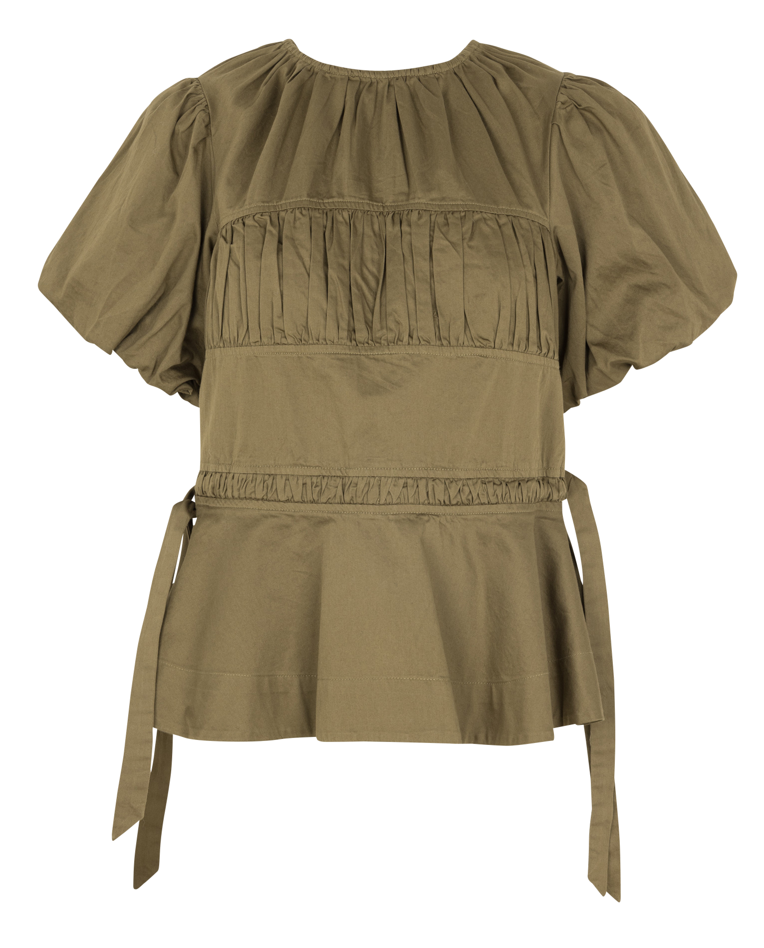 Top cintré à manches courtes bouffantes uni DAMSON MADDER Kaki