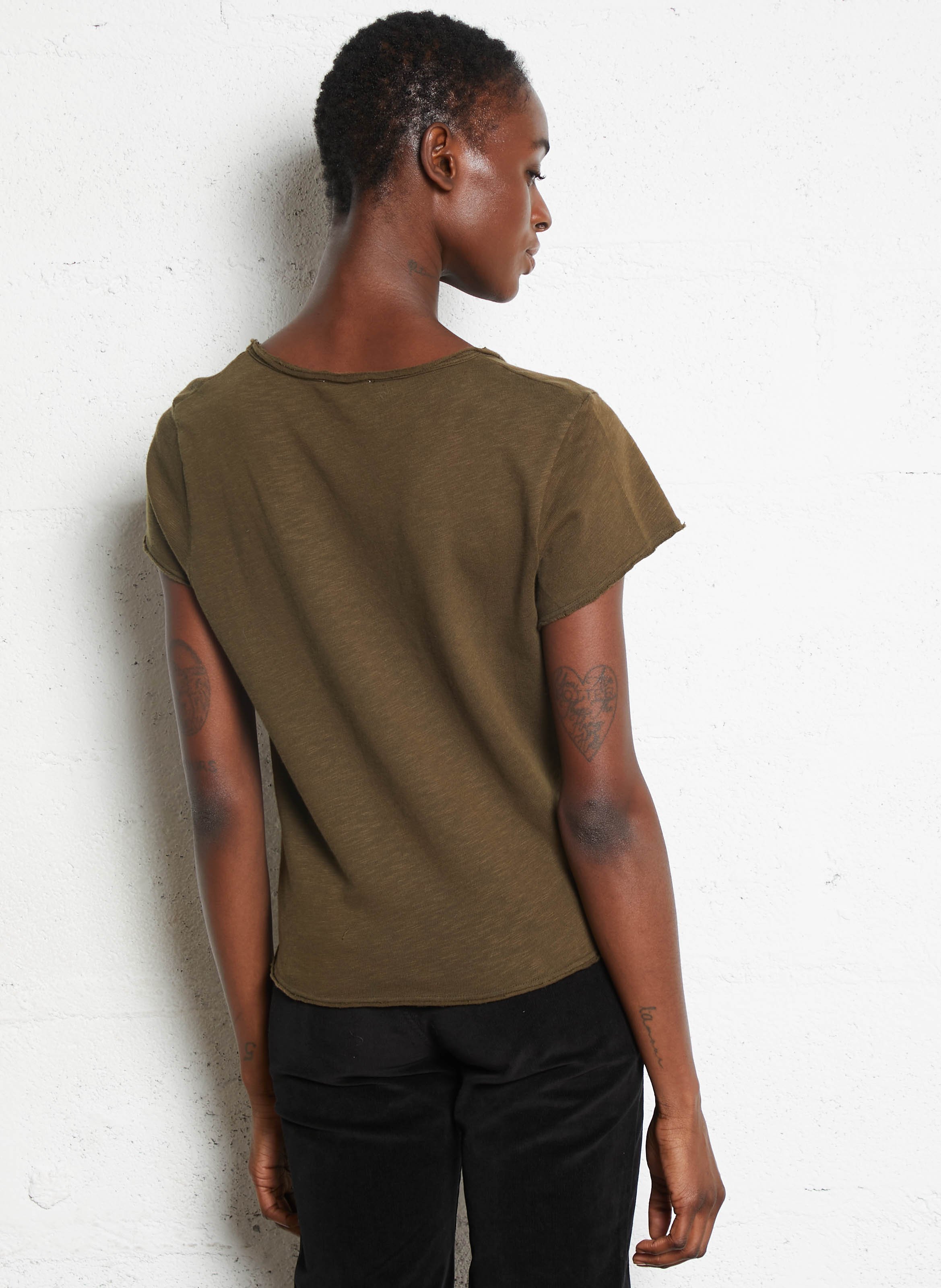 Straight cotton V-neck T-shirt AMERICAN VINTAGE Brown