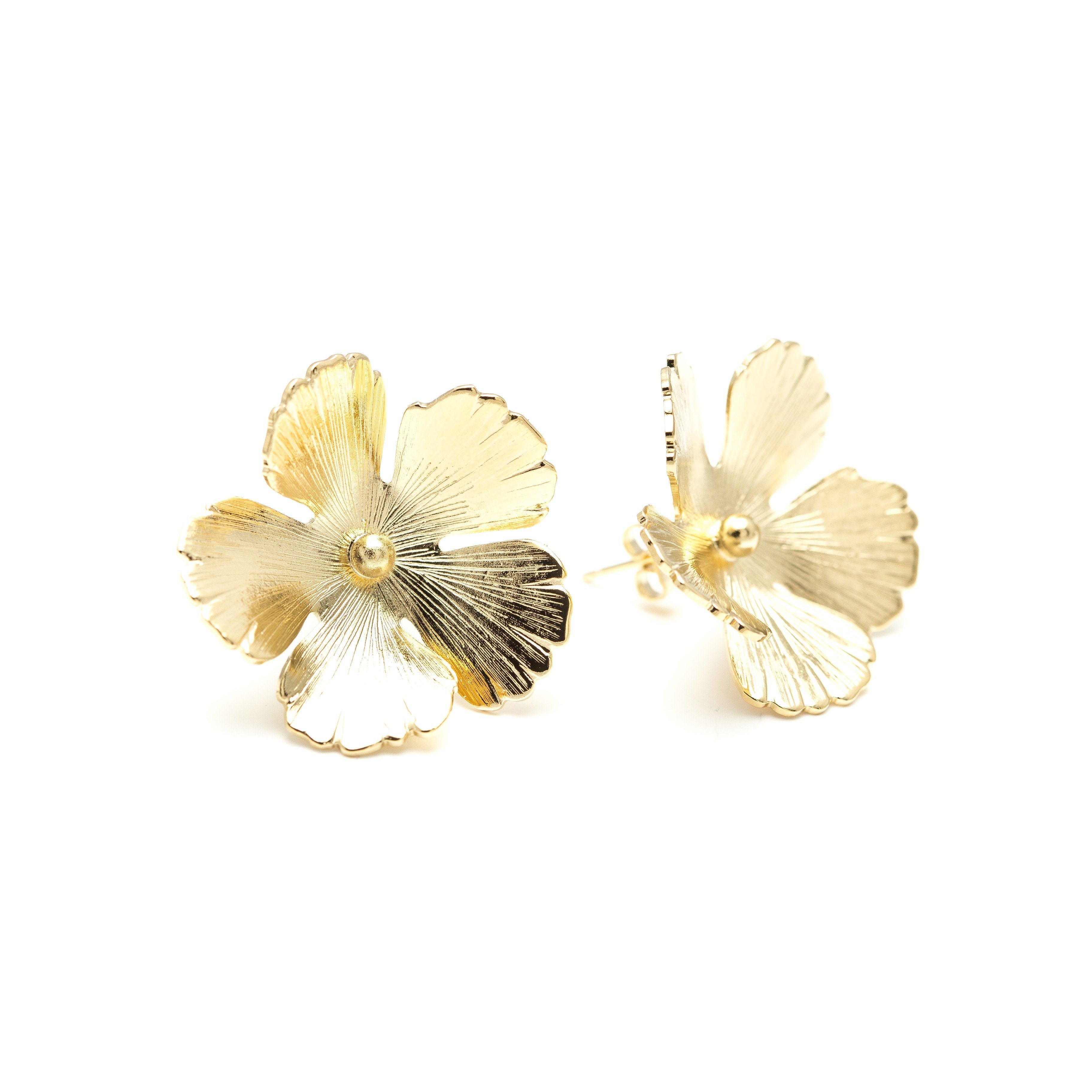 Maxi flower stud earrings in gold-plated 24K gold MONSIEUR SIMONE Golden