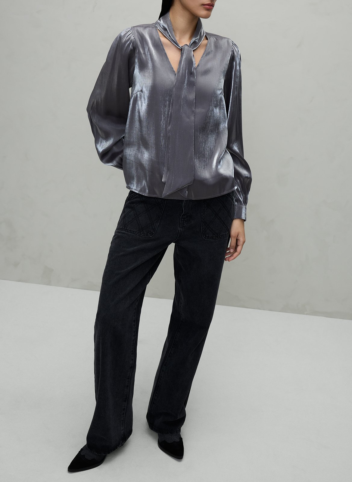 Blouse satinée col lavallière  VILA Gris