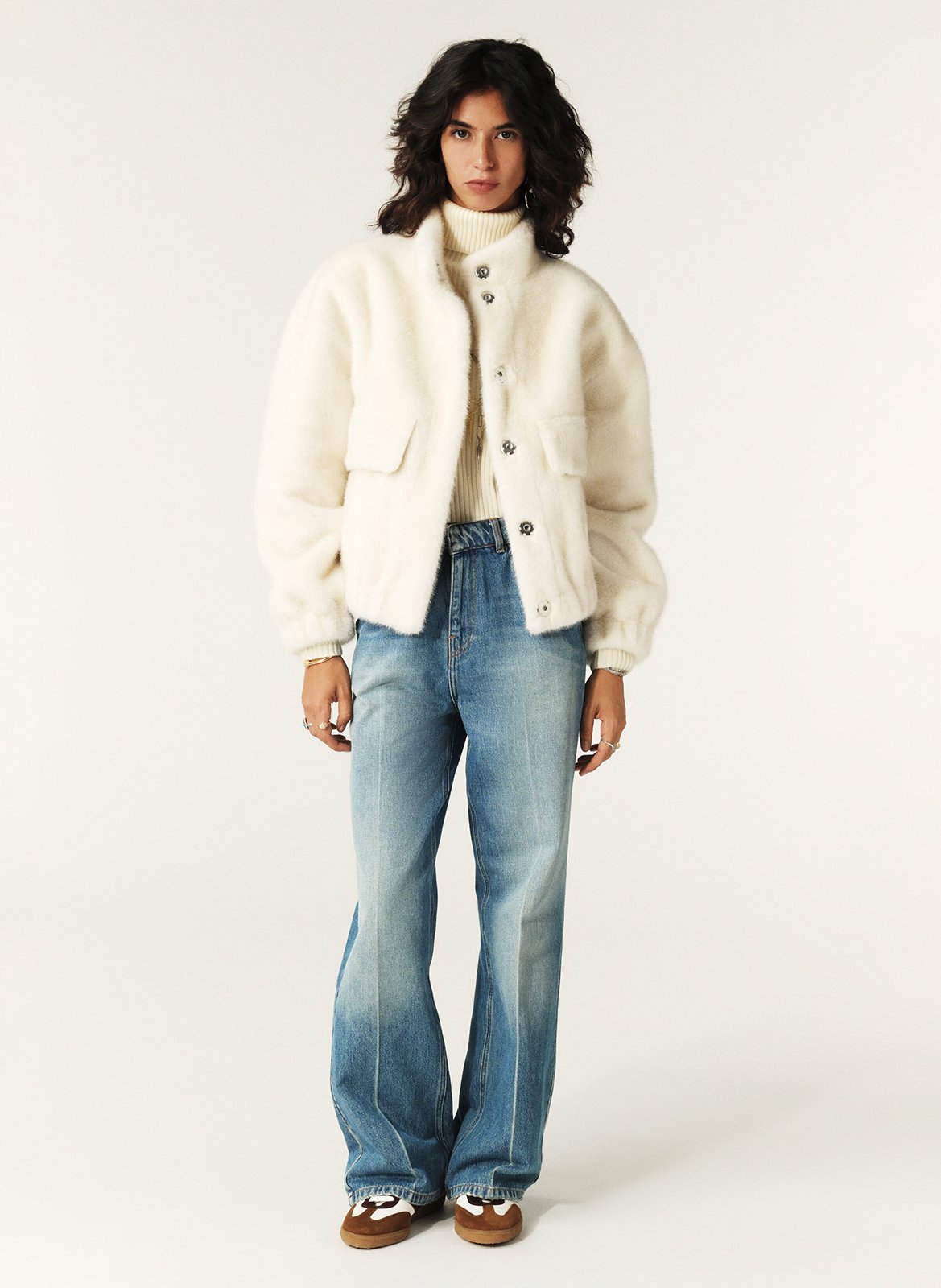 Veste ample col montant en fourrure synthétique BA&SH Beige