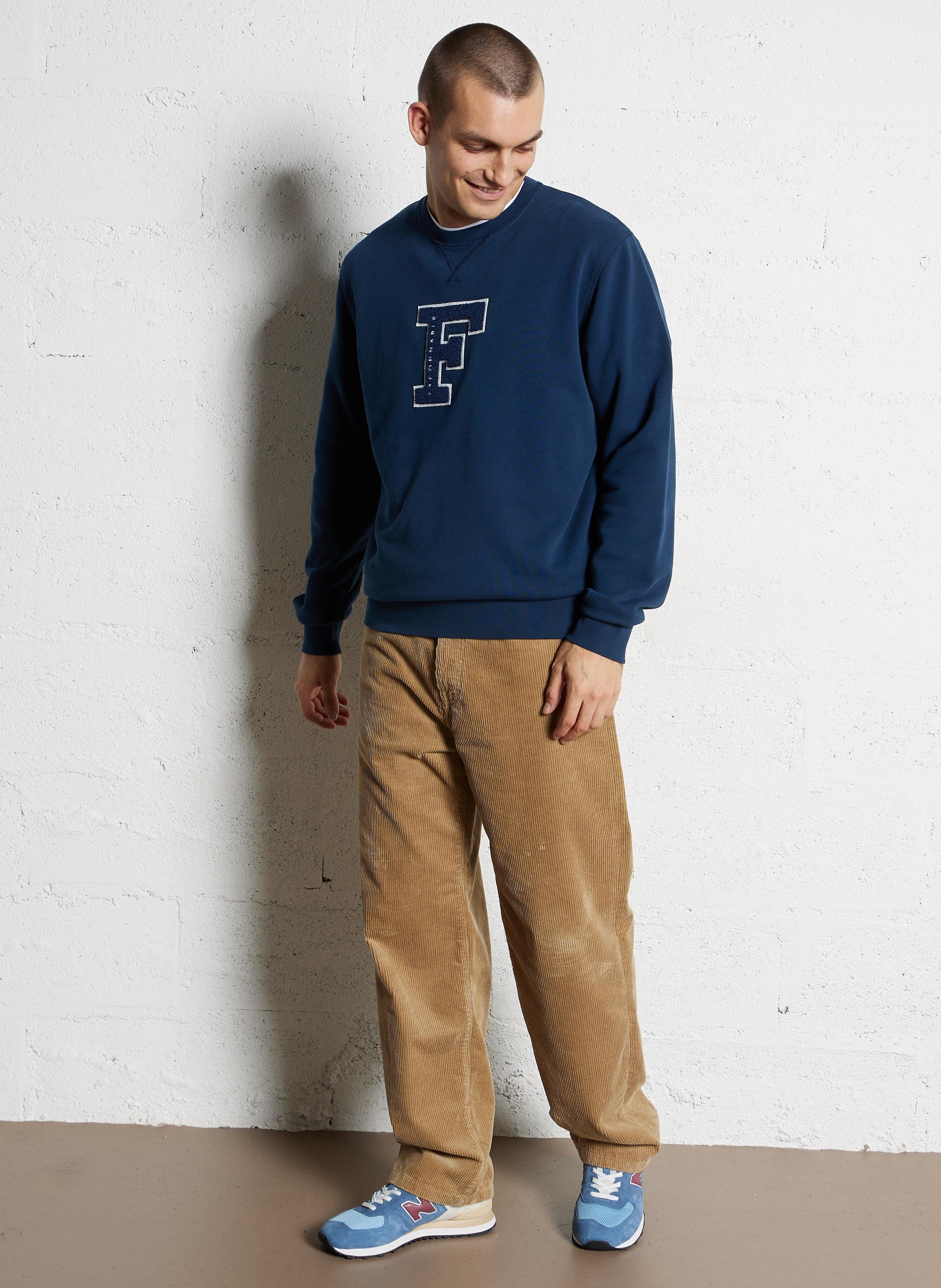 Straight round neck embroidered sweatshirt in mixed cotton FACONNABLE Blue
