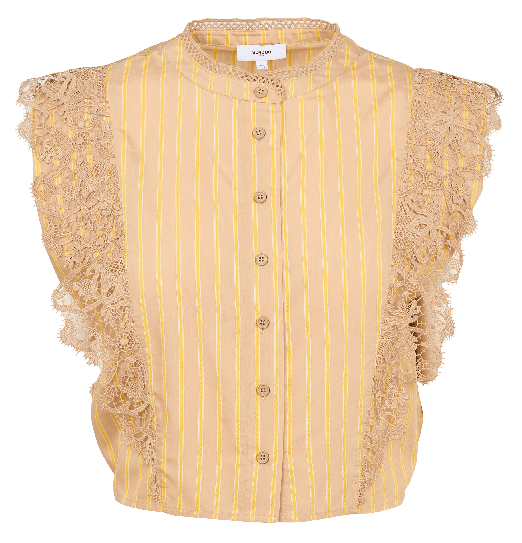 Top droit col rond à rayures SUNCOO Beige