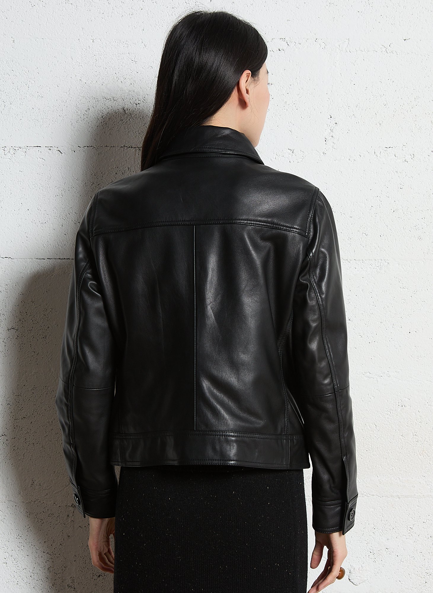 Veste droite boutonnée en cuir MAISON 123 Noir
