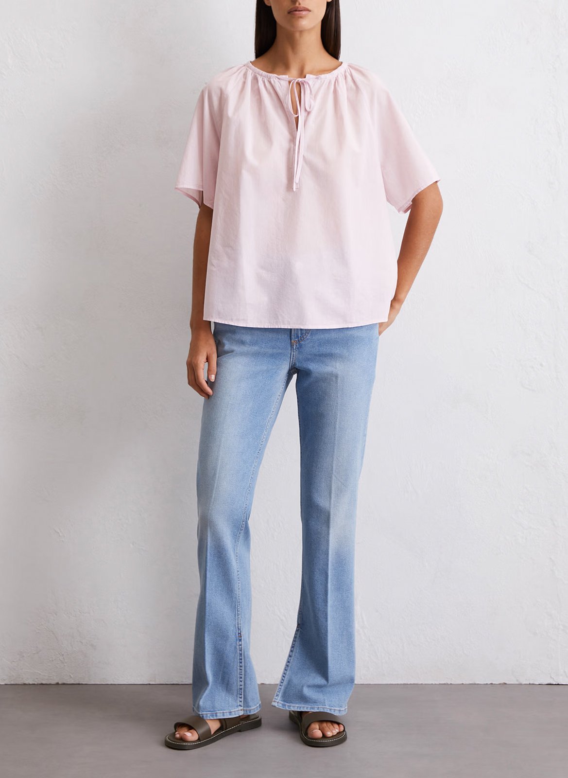 Camisa de mezcla de algodón con cuello de pico MARC O'POLO Rosa