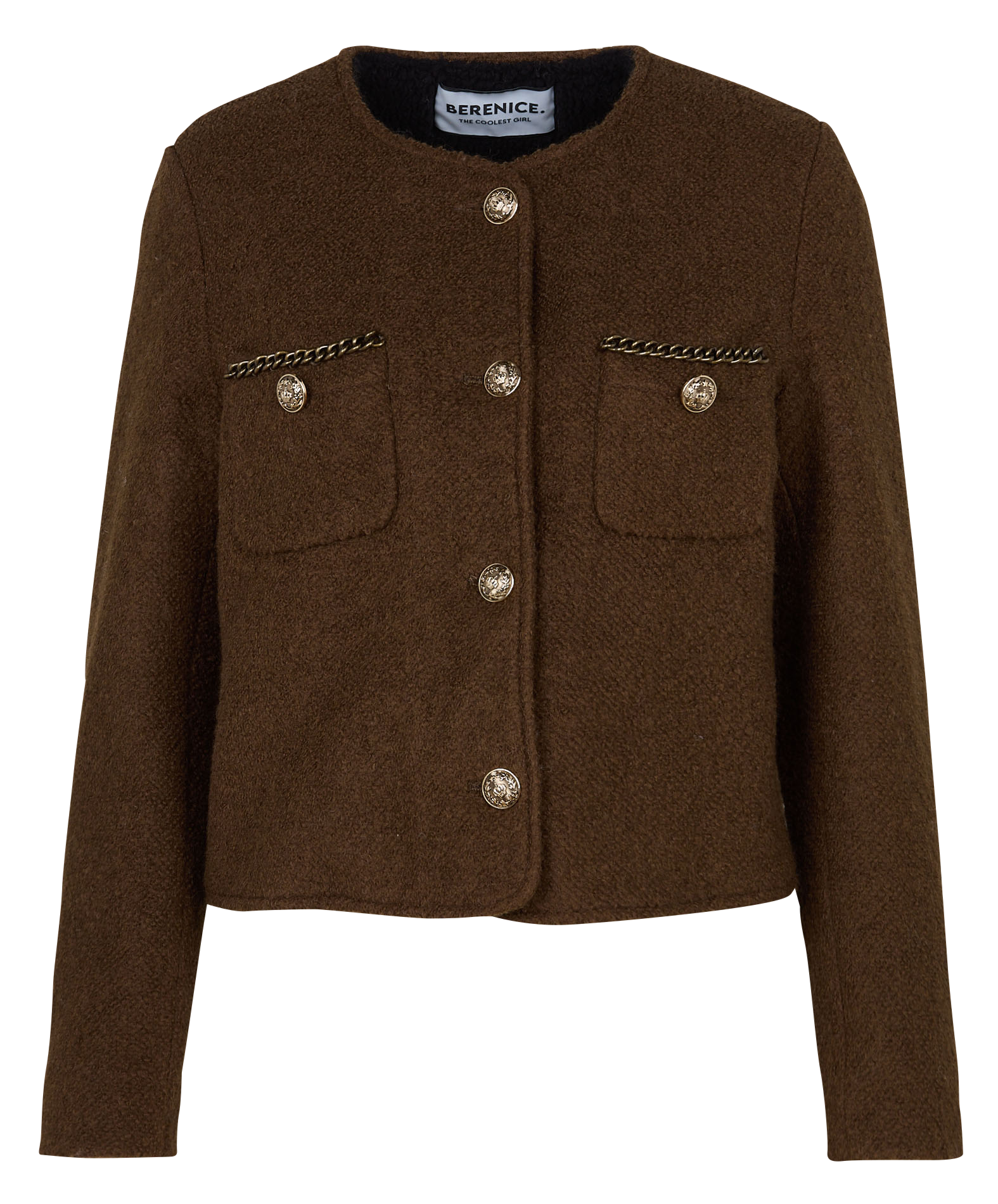 Veste en laine mélangée col rond  BERENICE Kaki