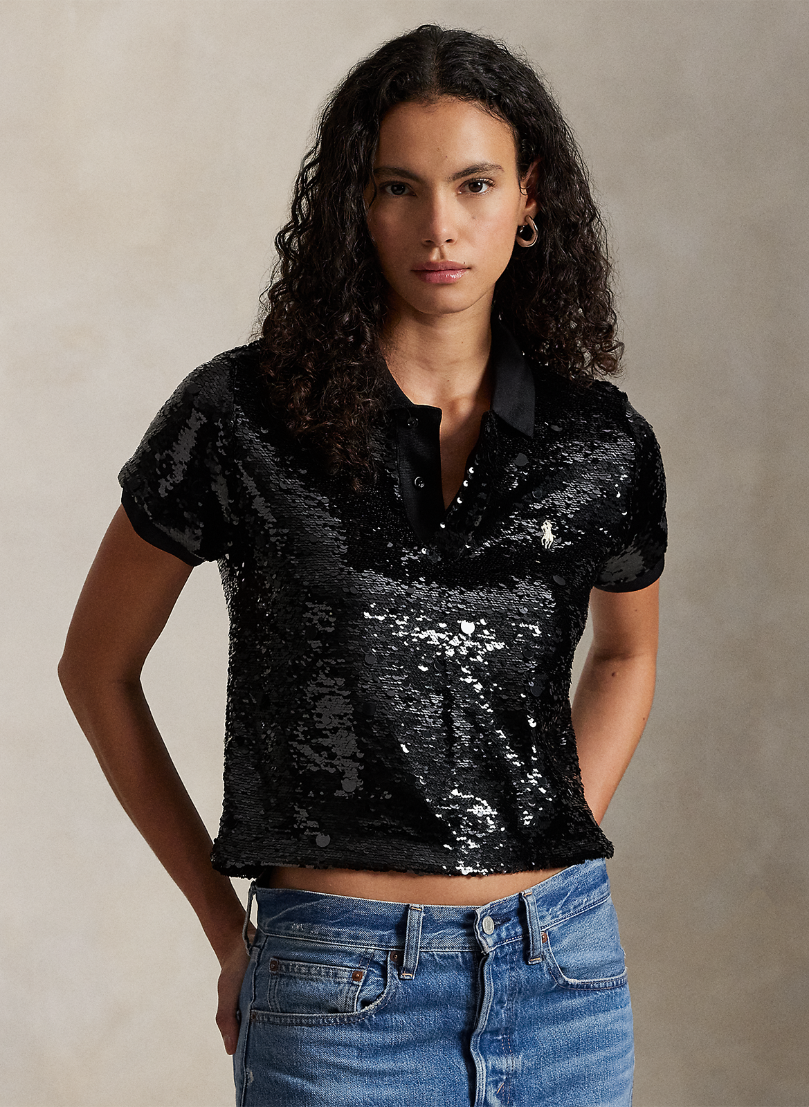 Sequin polo neck top POLO RALPH LAUREN Black