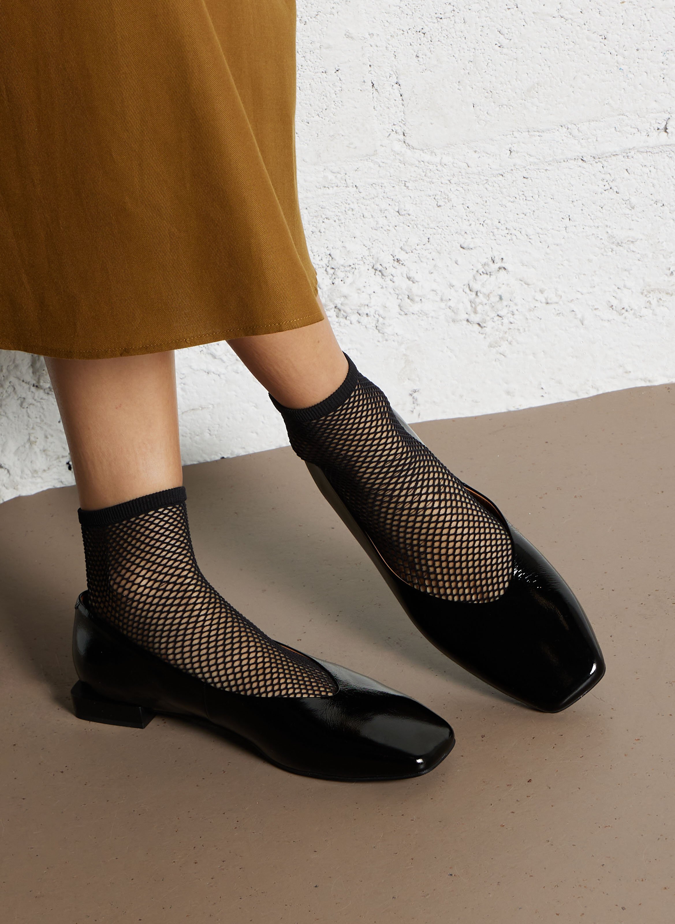 Square-toe patent leather ballet flats ANGEL ALARCON Black