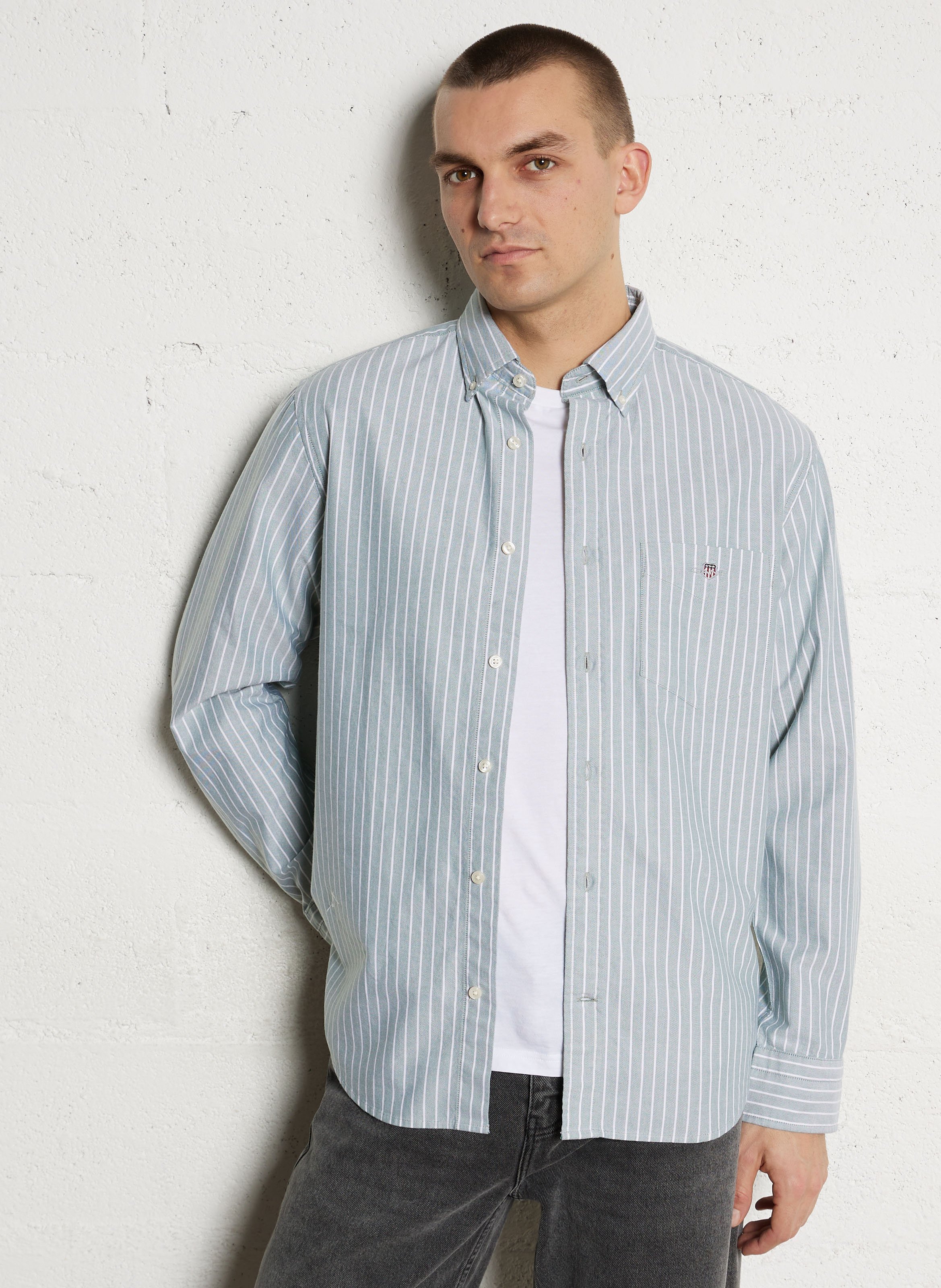 Gestreept recht katoenen overhemd GANT Groen