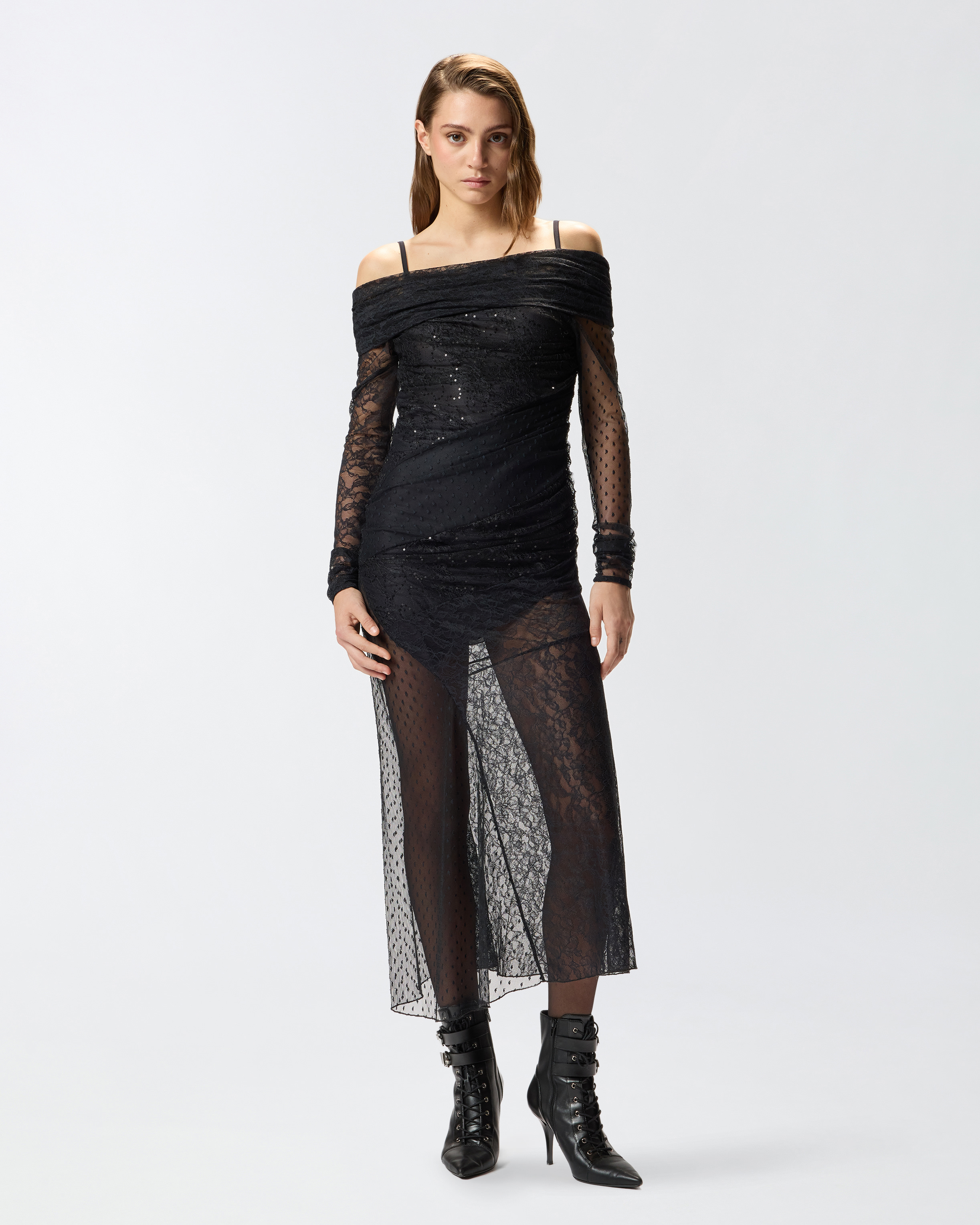 Long lace patchwork dress PINKO Black