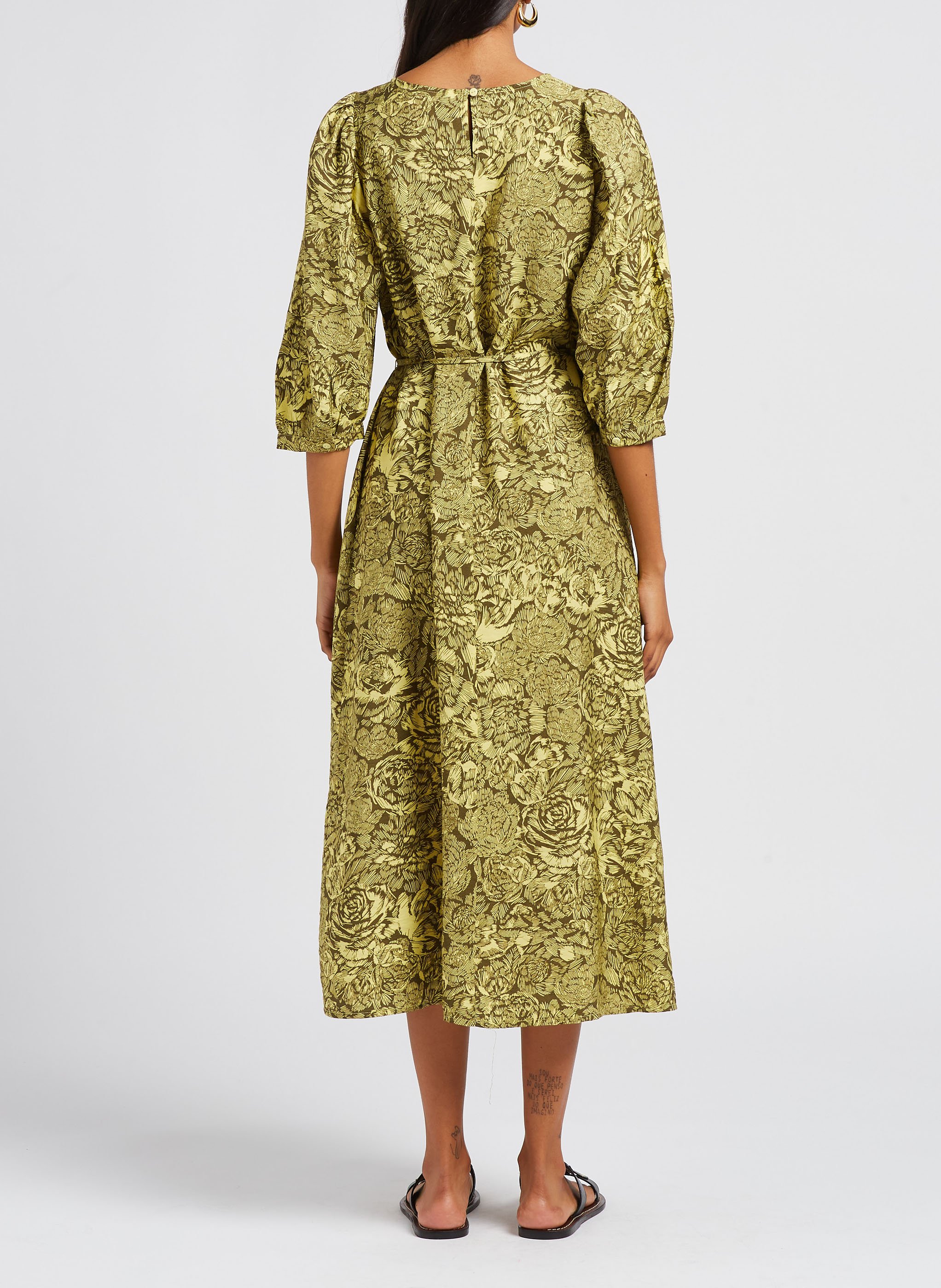 Robe midi col rond à imprimé  MOSS COPENHAGEN Jaune