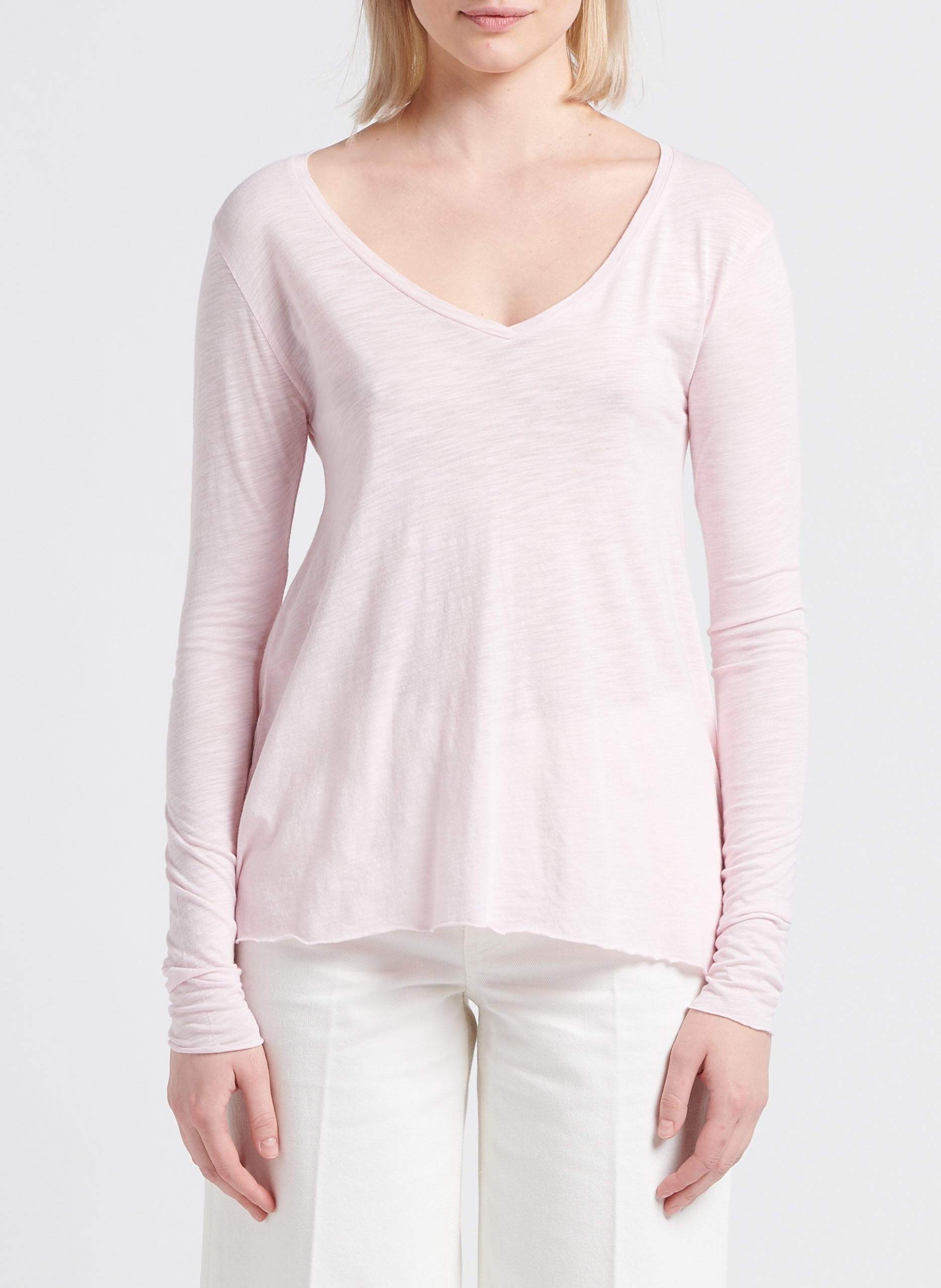 Tee-shirt à col V en coton mélangé AMERICAN VINTAGE Rose