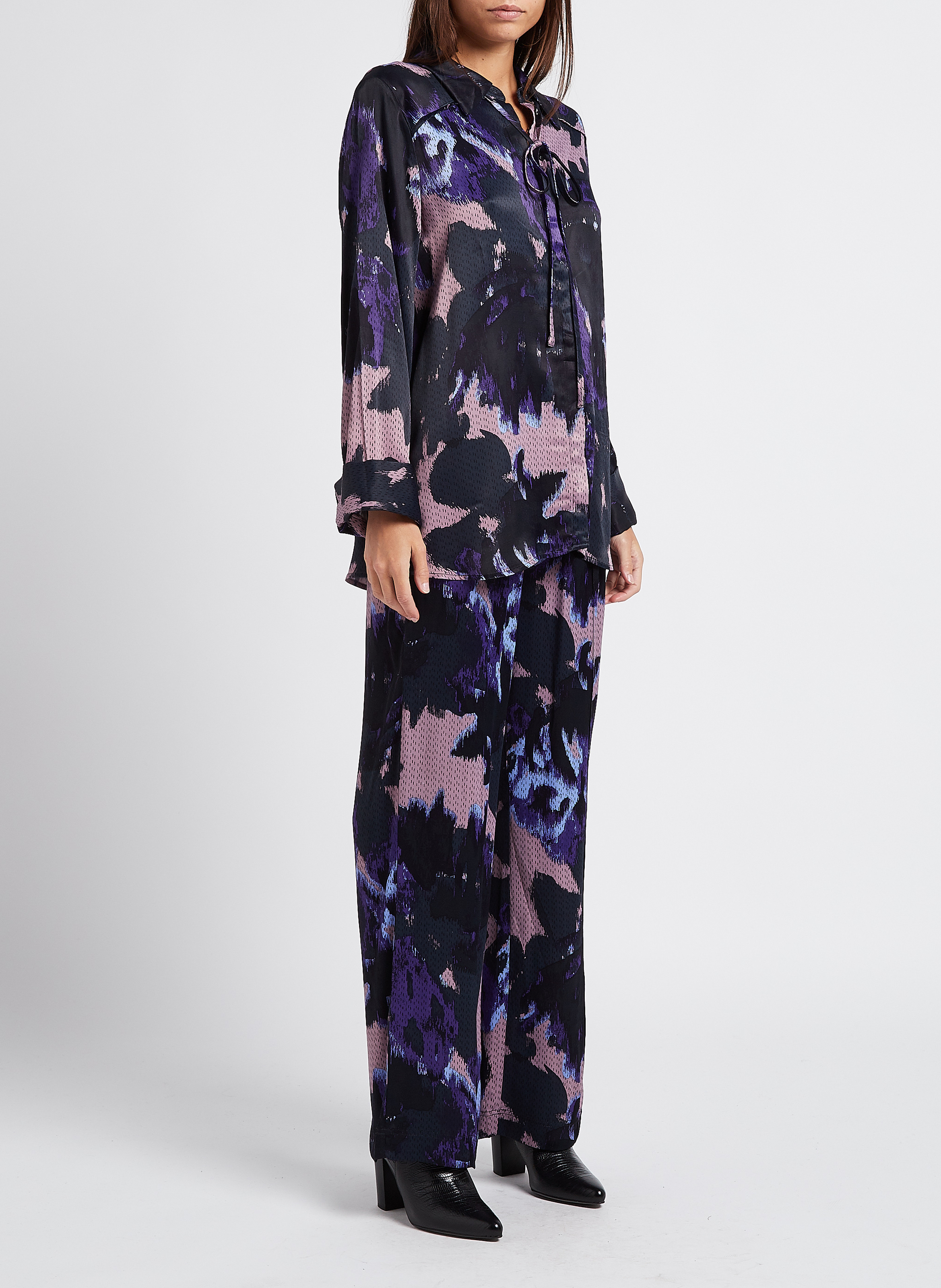 Printed high-waisted wide-leg trousers VILA Blue