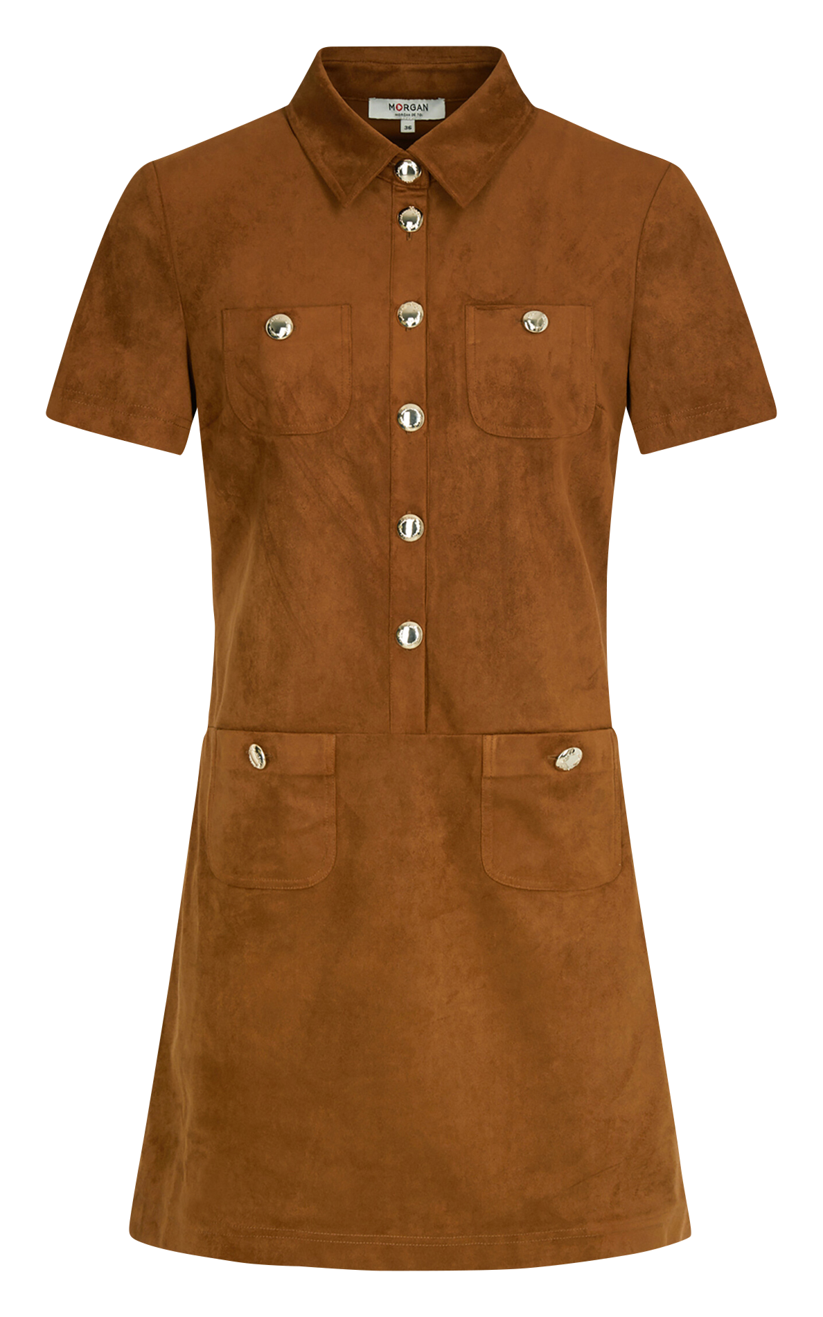 Robe courte boutonnée suédine MORGAN Marron